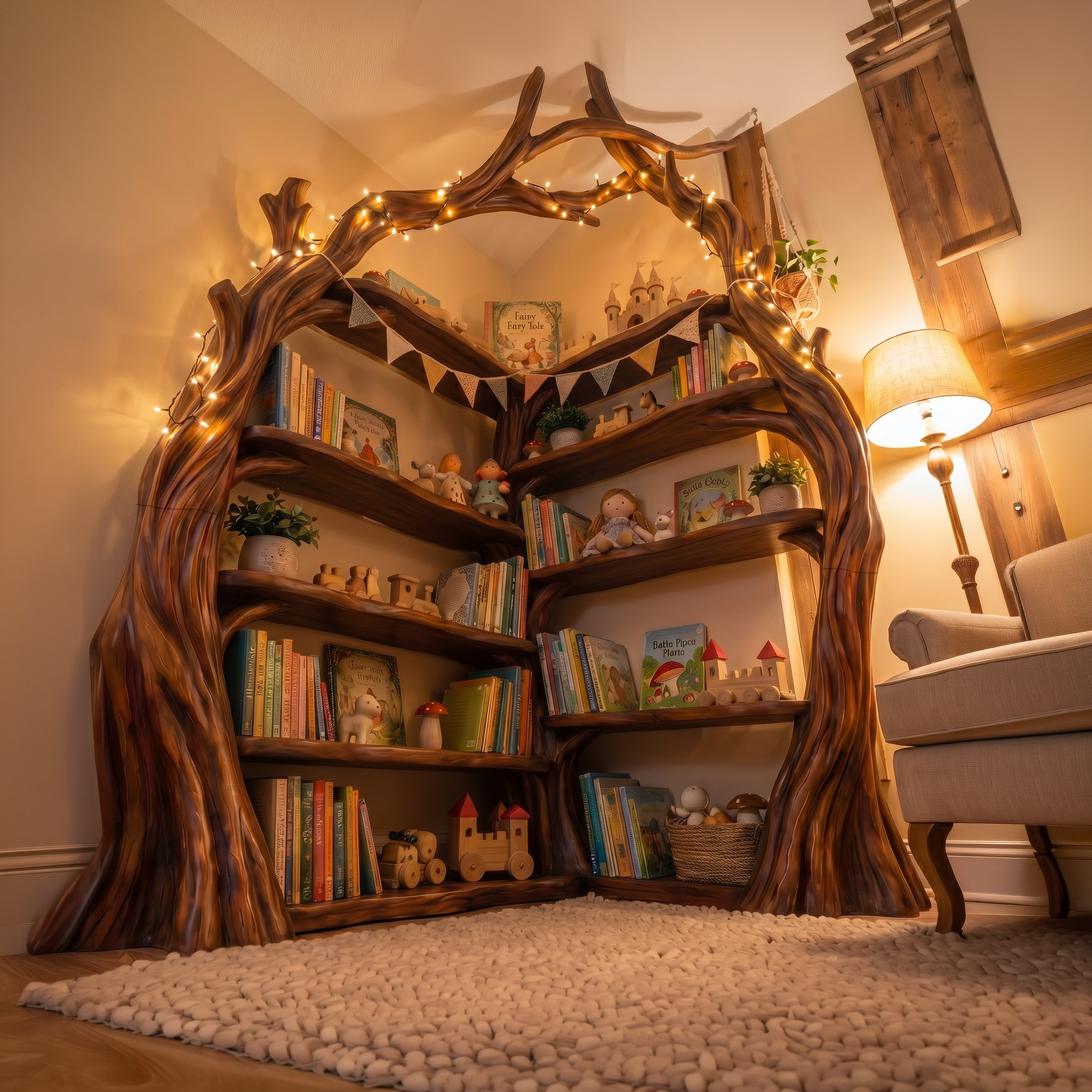 Tree Wall Bookshelf Corner Storage Bookcase Wooden Display Shelf For Living Room Bedroom Decor