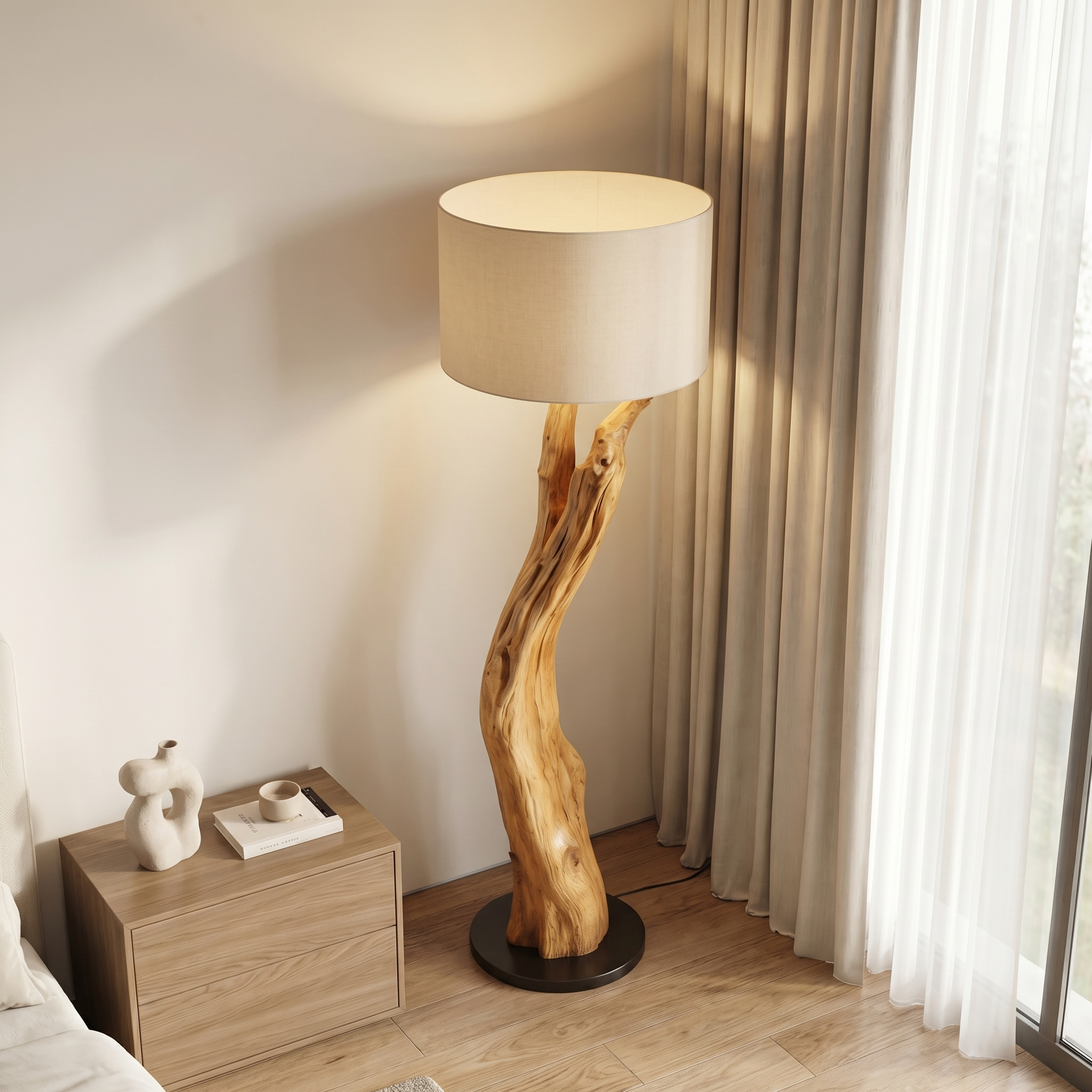 Modern Organic Wood Floor Lamp For Bedroom And Corner