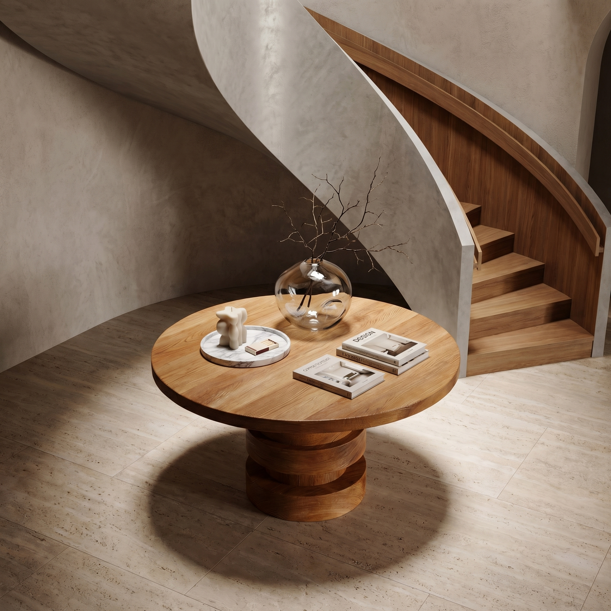 Modern Luxury Stacked Base Round Entryway Table For Entryway And Lobby