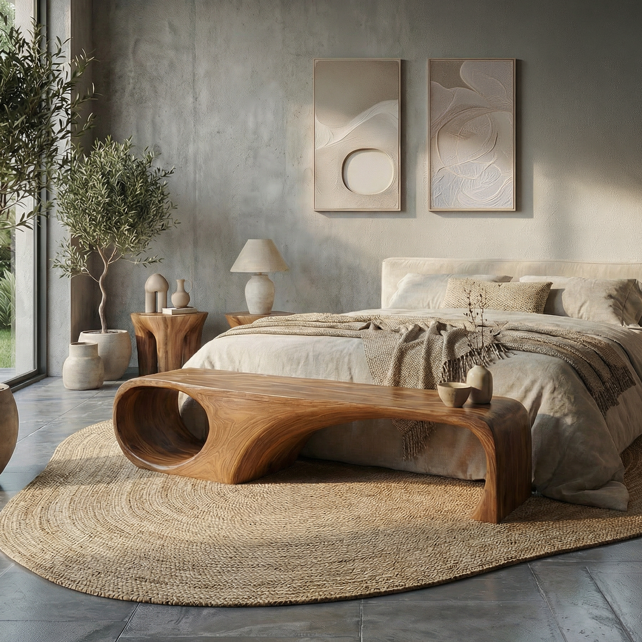 Modern Sculptural End Of Bed Bench For Bedroom And Interior Decor