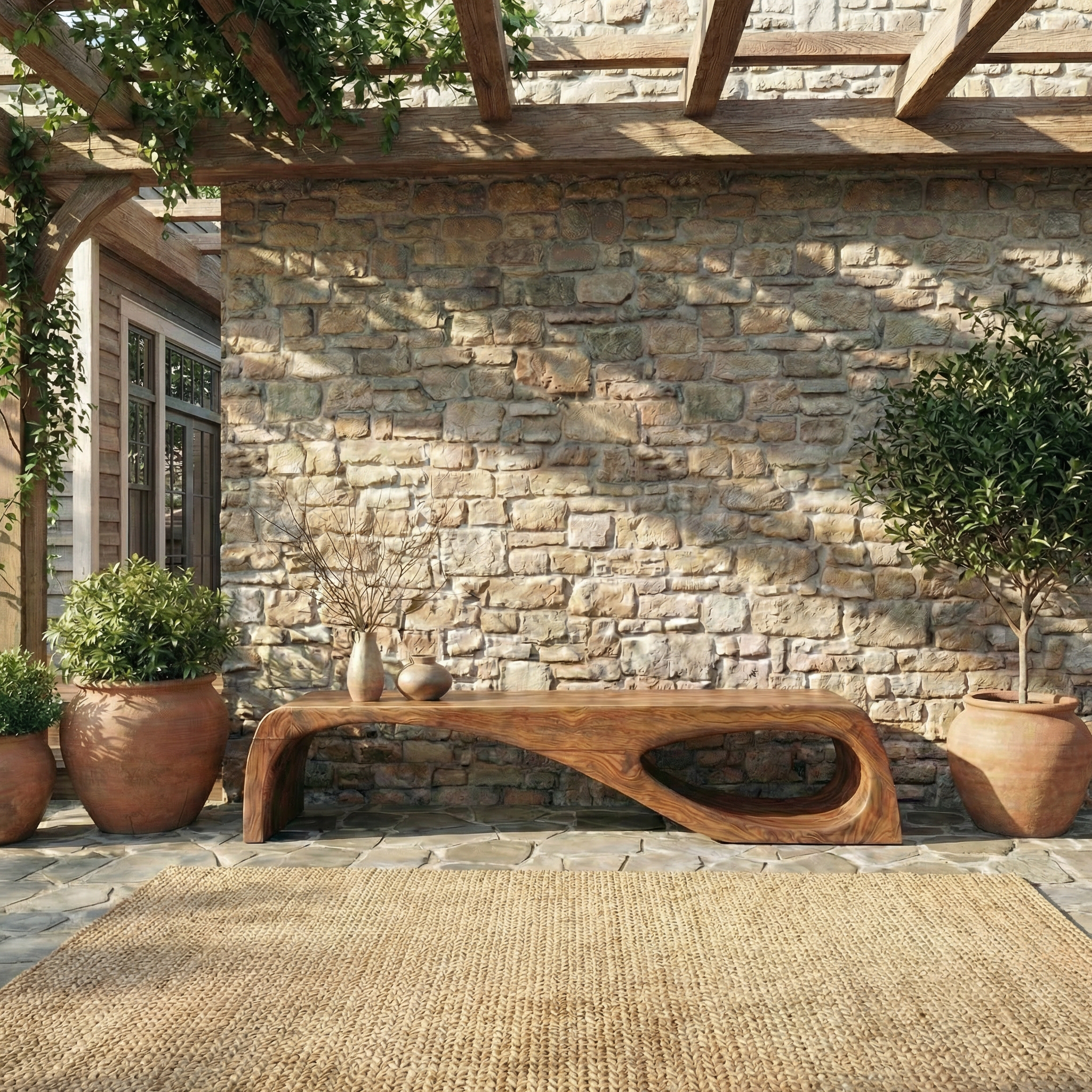 Modern Organic Garden Bench For Patio And Backyard Space