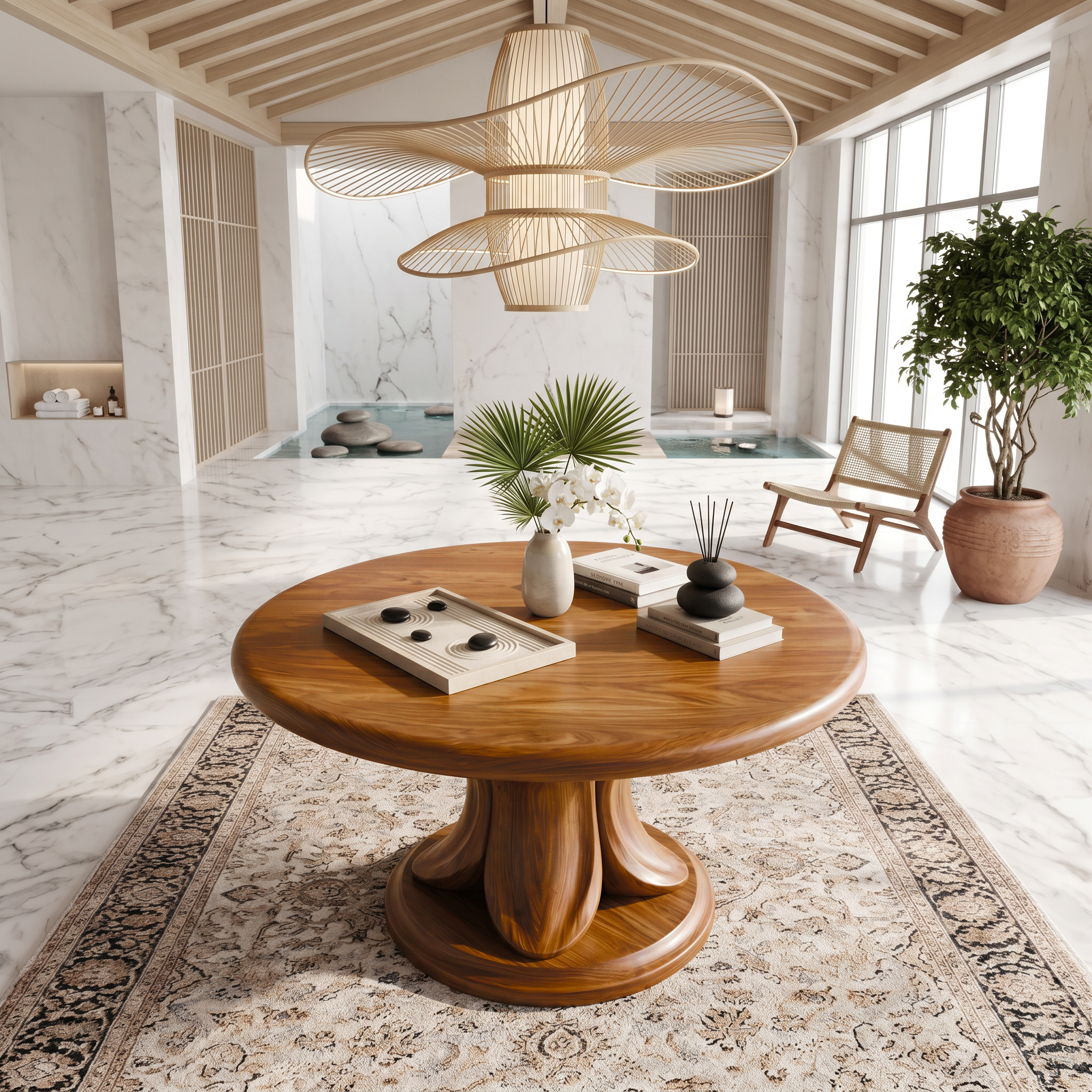 Modern Round Console Table With Twisted Architectural Form For Entryway And Living Room