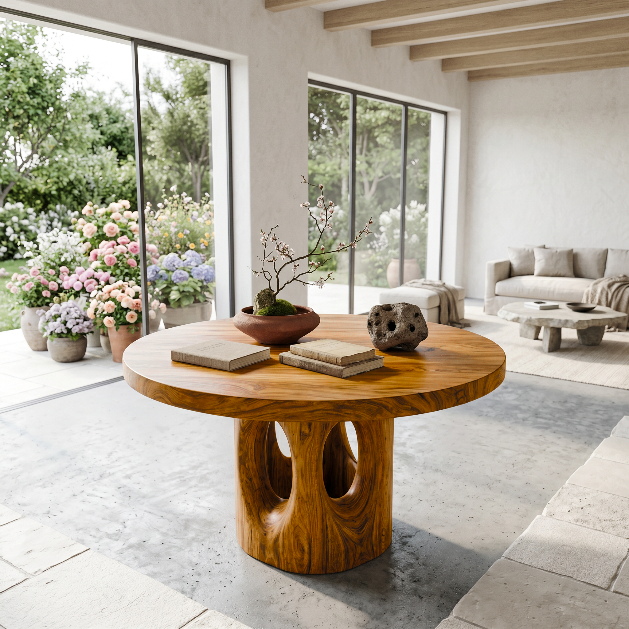 Rustic Foyer Center Table With Tree Stump Inspired Design For Entryway And Foyer