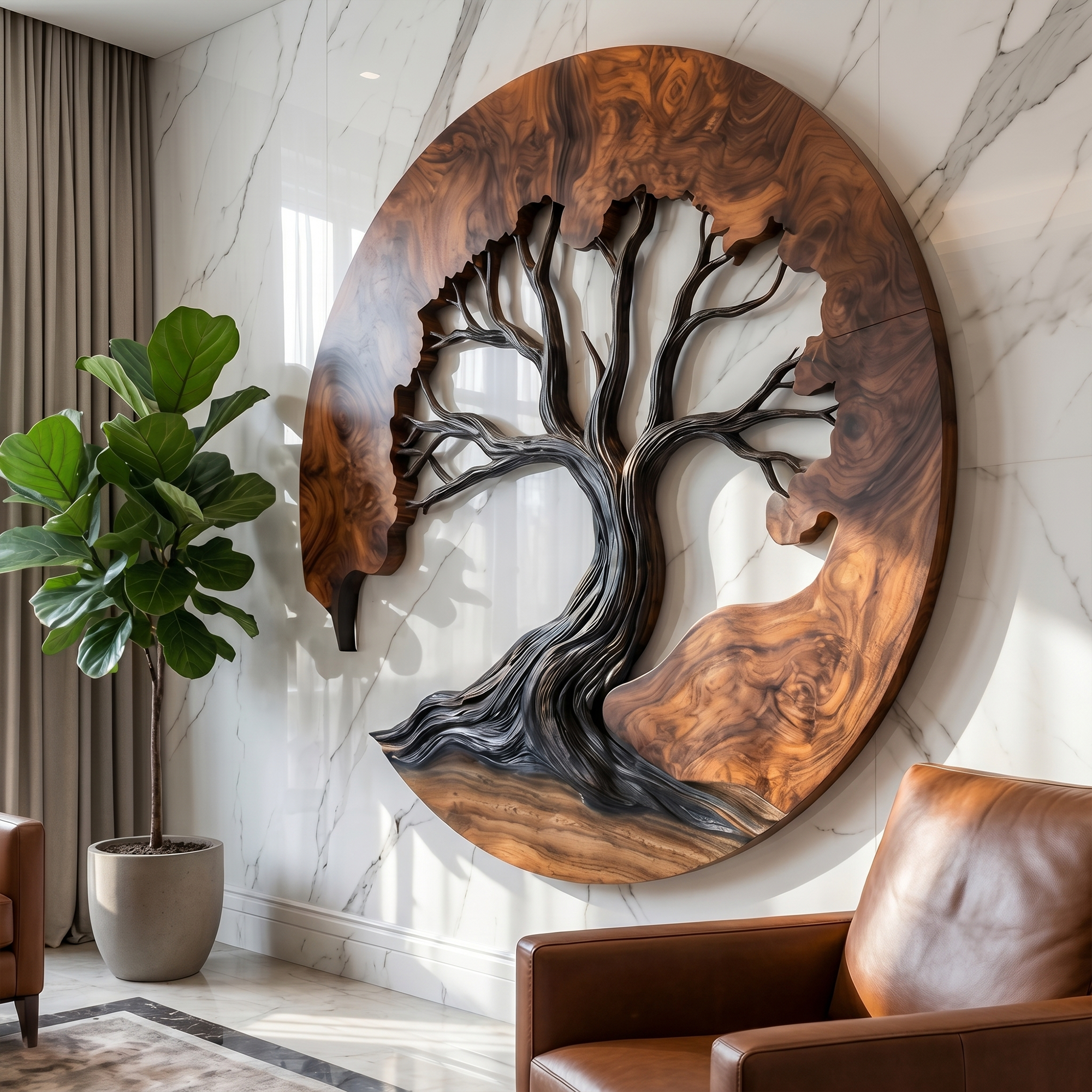Sculptural Wooden Tree Wall Decor For Living Room