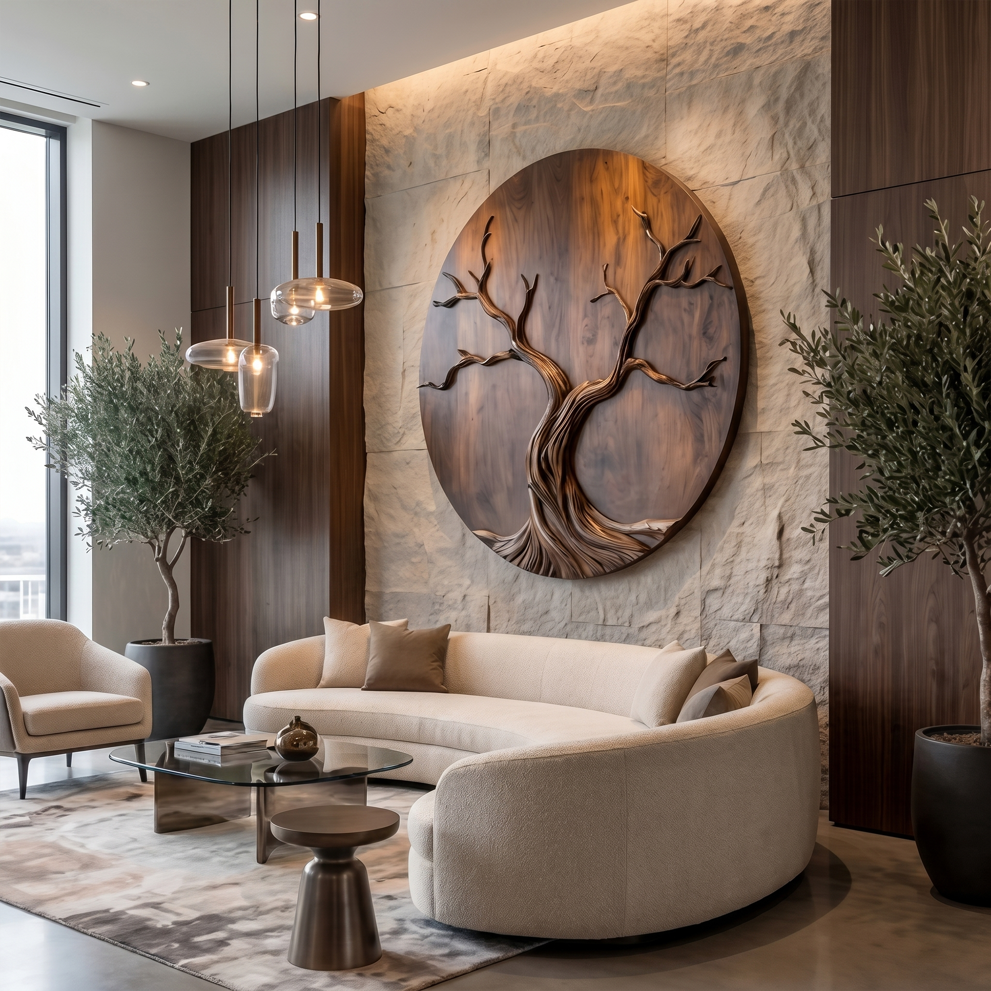 Round Tree Wall Decor For Living Room Sculptural Wood Artwork