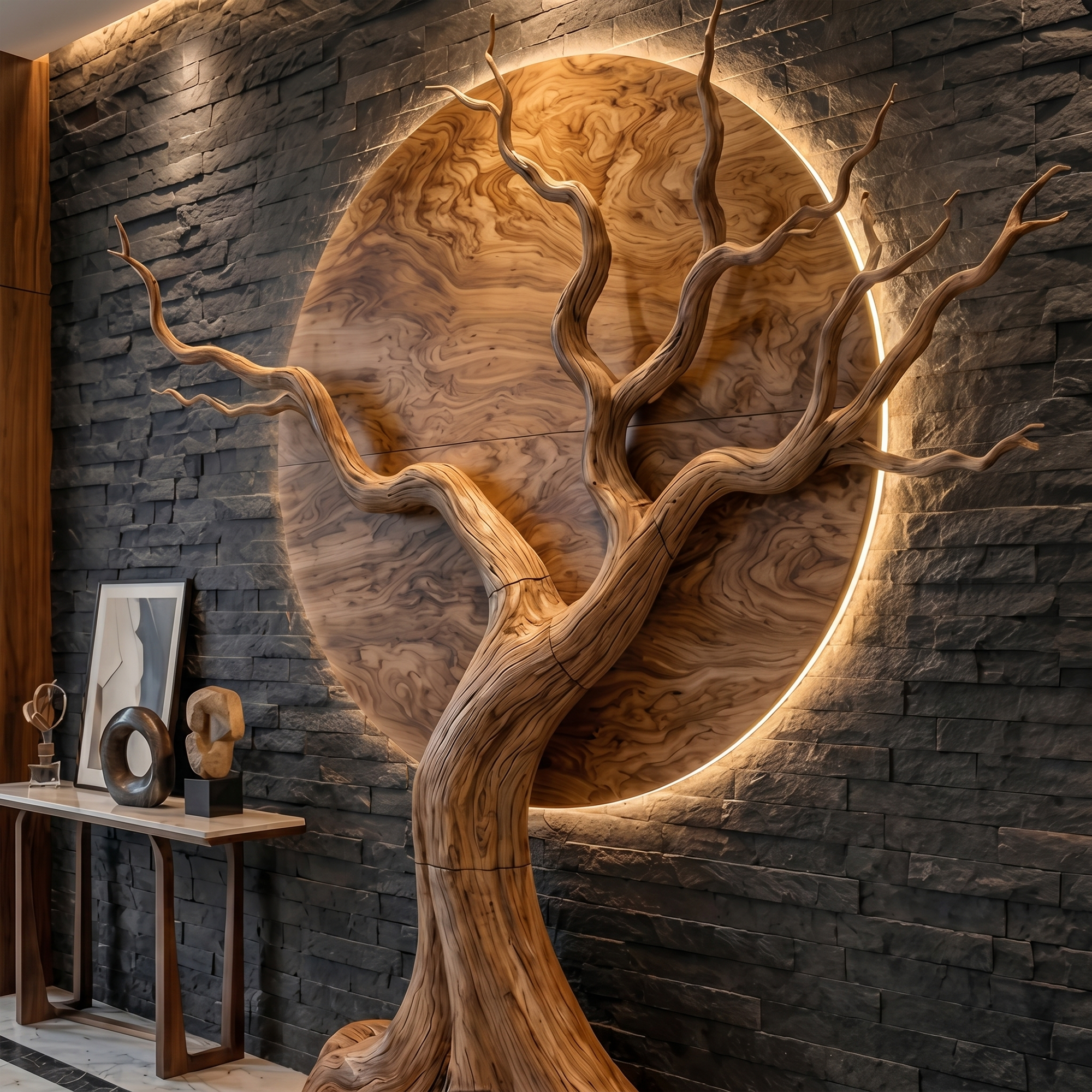 Organic Modern Tree Wall Art For Living Room Statement Feature