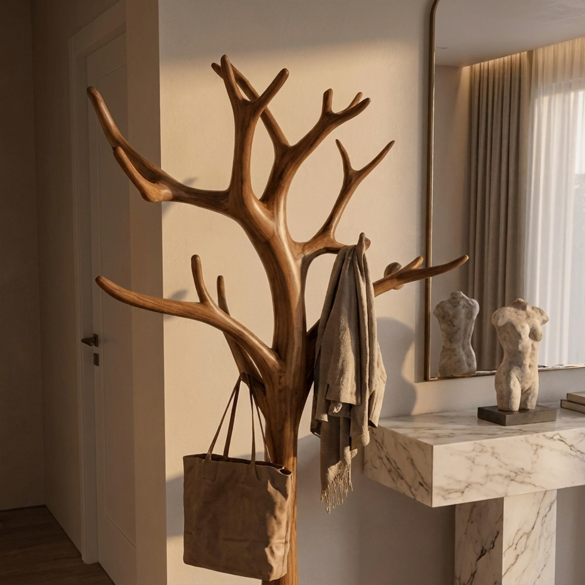 Rustic Tree Coat Stand Entryway Living Room Mudroom