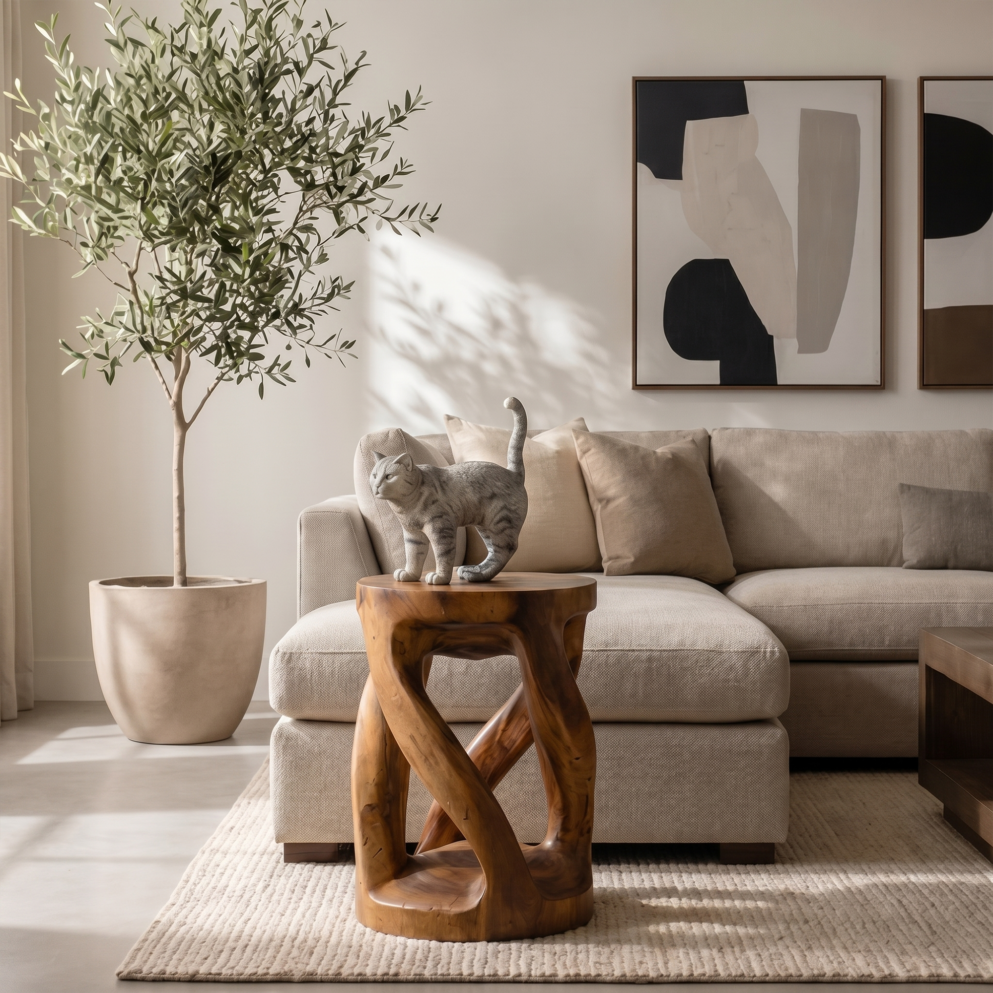 Handcrafted Side Table With Organic Twisted Design For Reading Nook