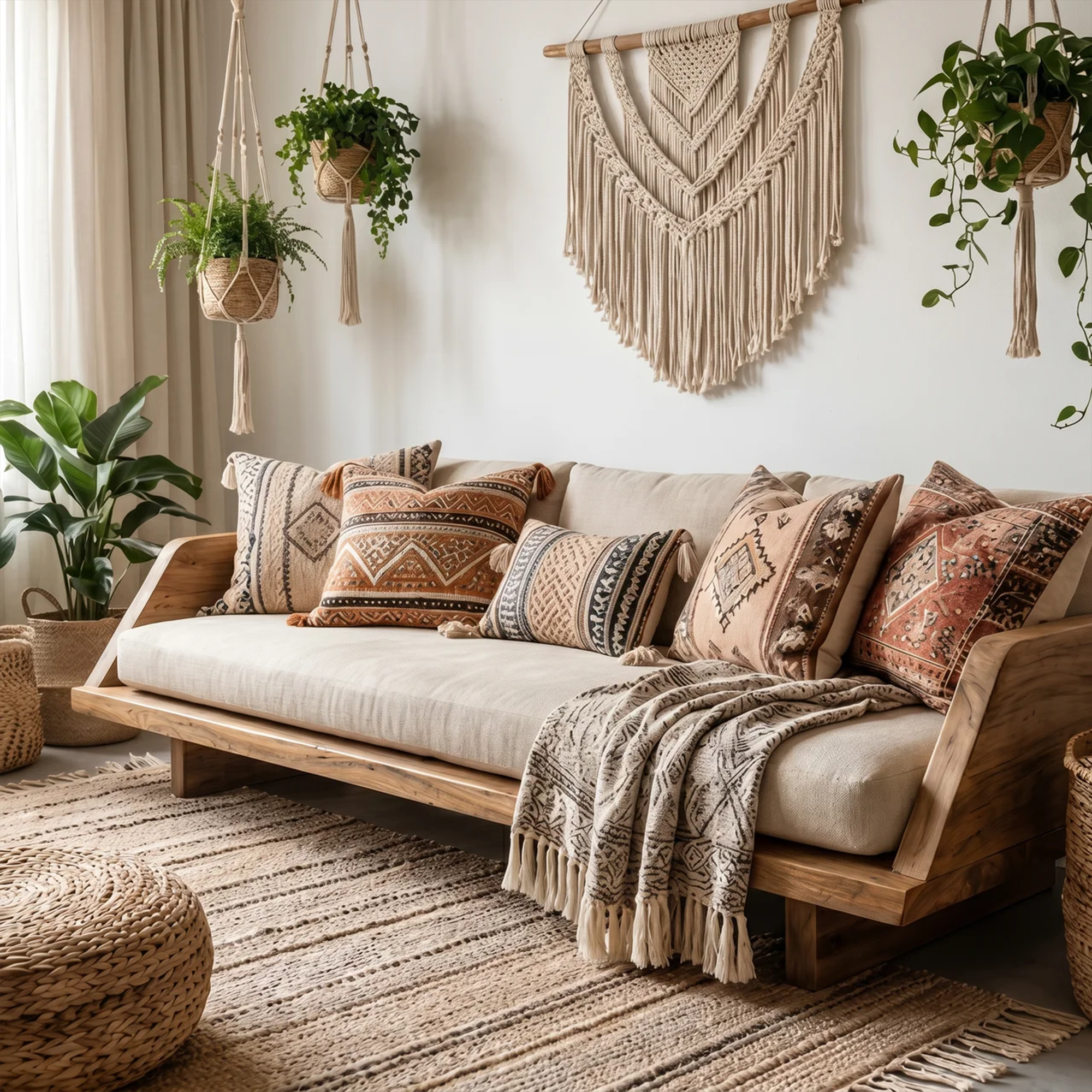 Handcrafted Sofa Frame With Sculptural Wooden Base For Living Room