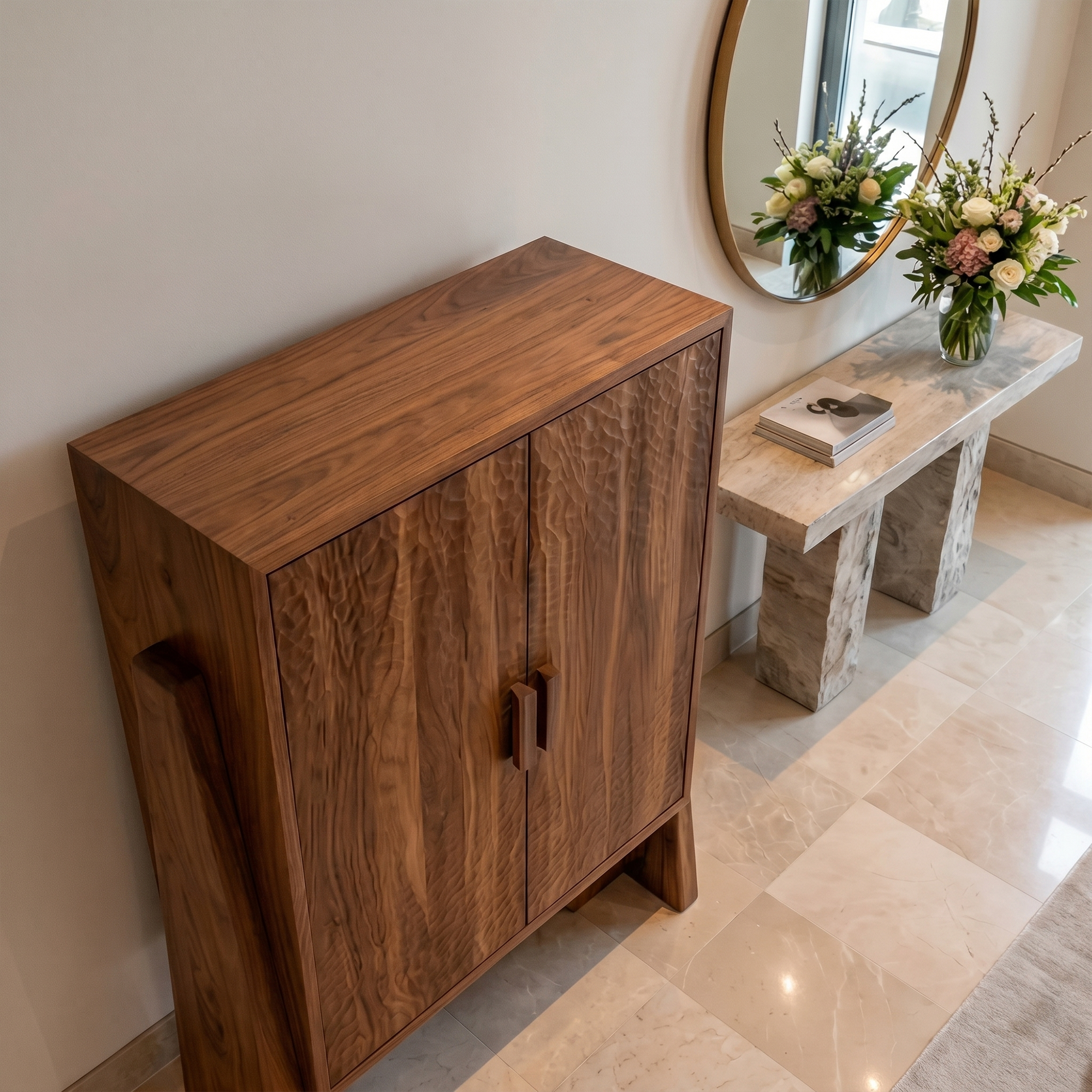 Rustic Storage Cabinet Sculptural Wood Design For Entryway