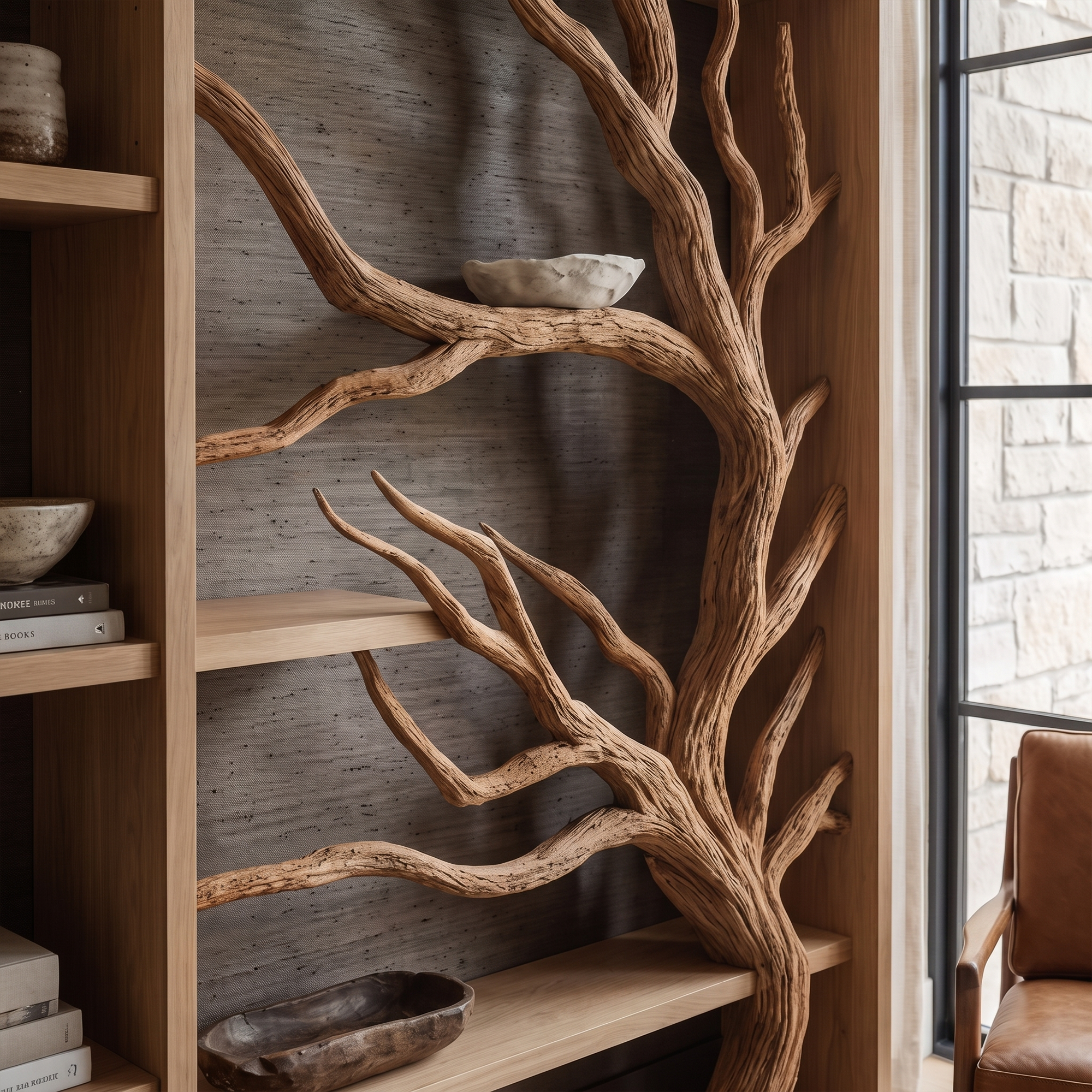 Tree Bookcase Cabinet With Open Display Shelves For Living Room And Study