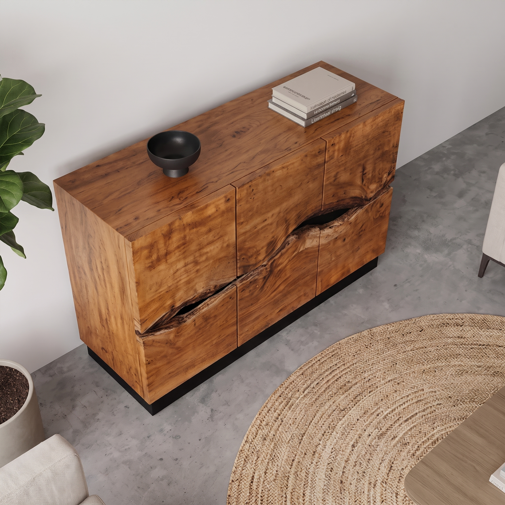 Modern Storage Cabinet With Artistic Carved Wood Doors For Entryway