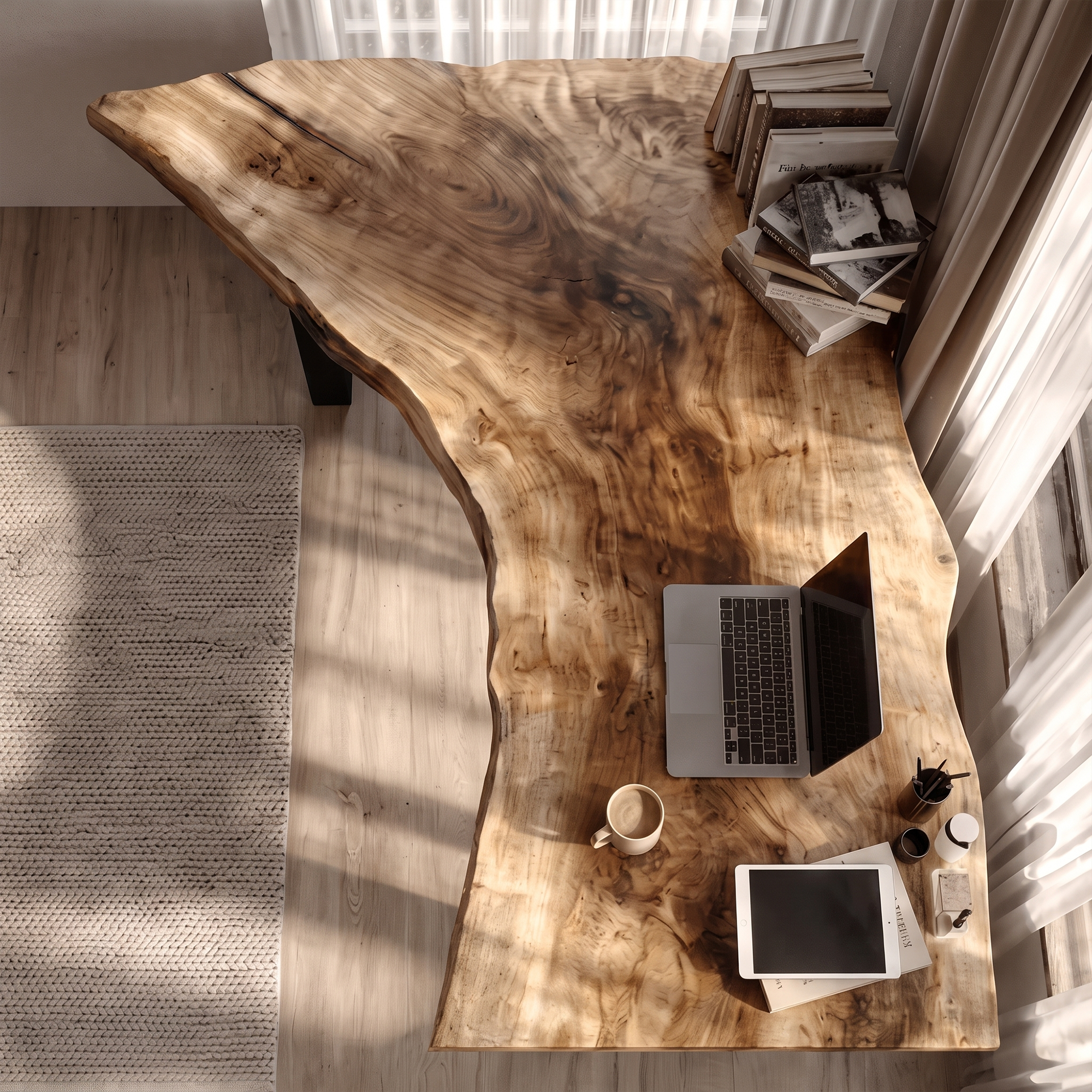 Live Edge Office Desk With Handcrafted Wood Slab Top For Home Office