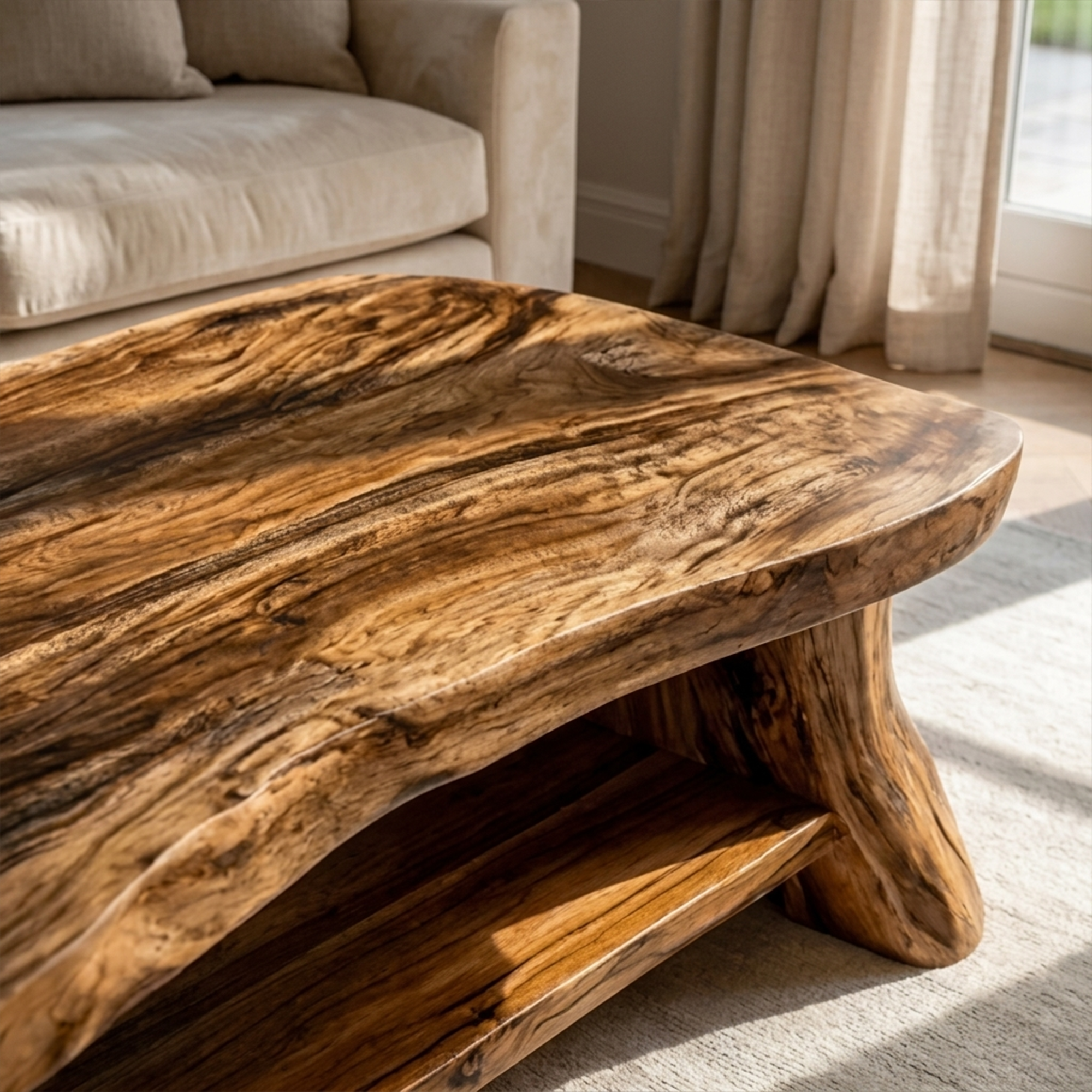 Rustic Slab Wood Coffee Table Living Room