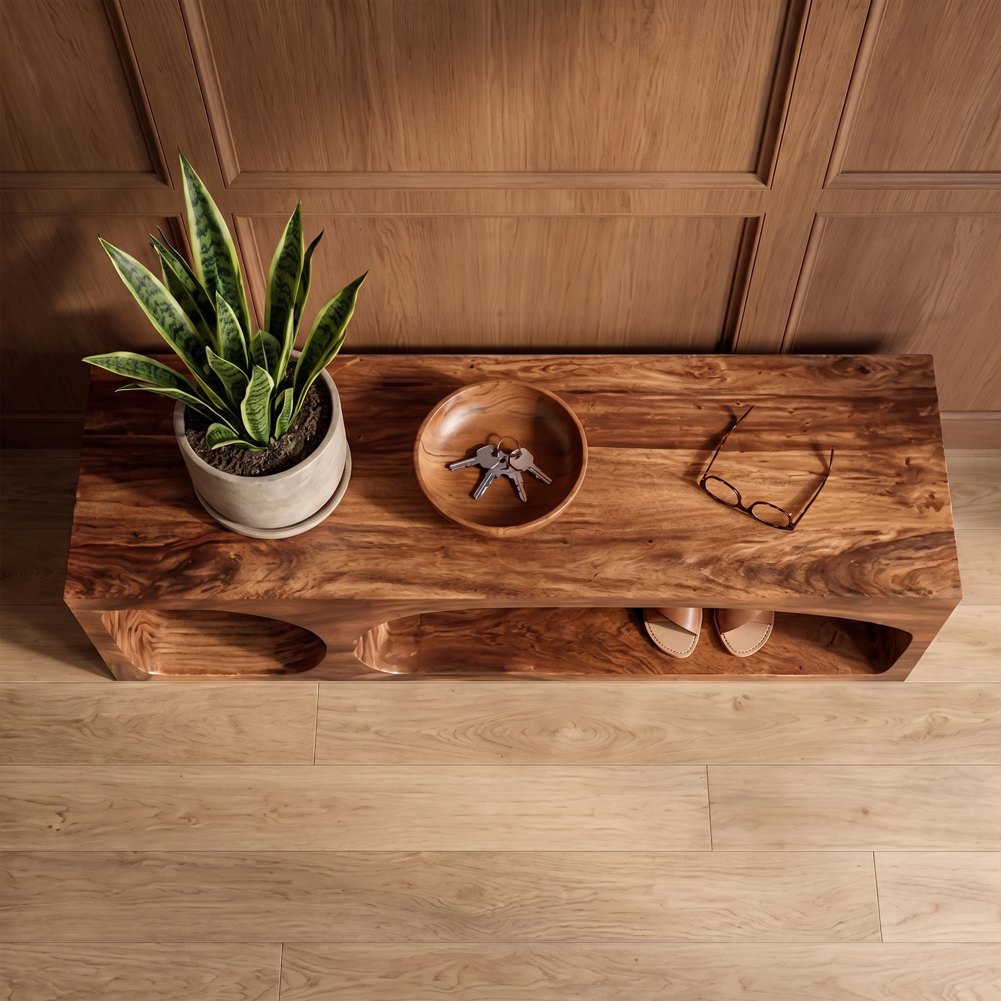 Organic Wooden Shoe Bench For Entryway And Hallway