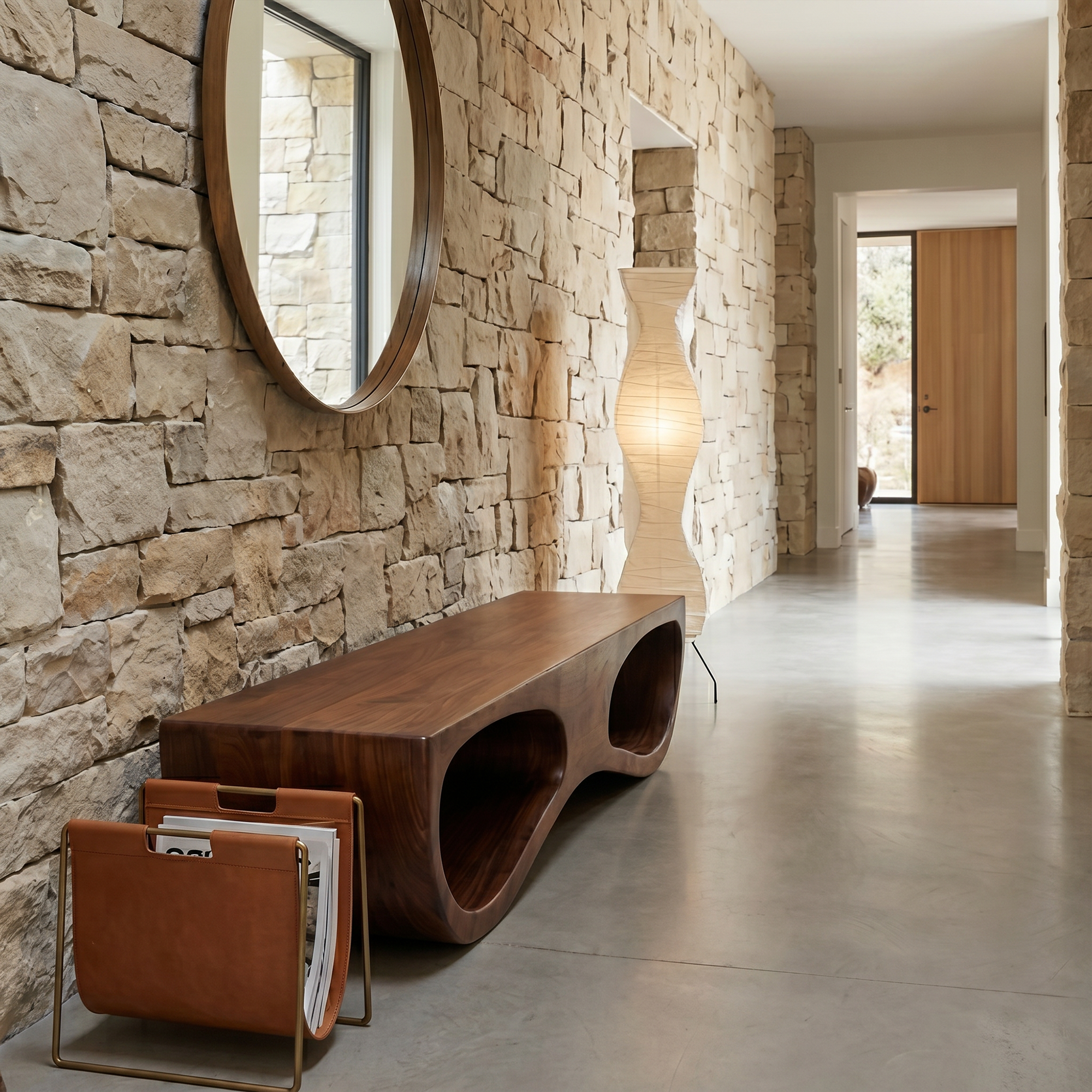 Sculptural Organic Wooden Bench For Entryway Hallway And Living Room
