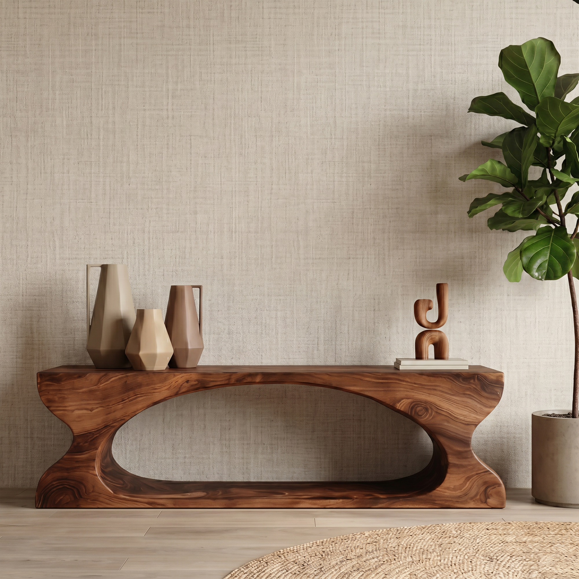 Modern Sculptural Wooden Bench With Organic Design For Entryway And Living Room