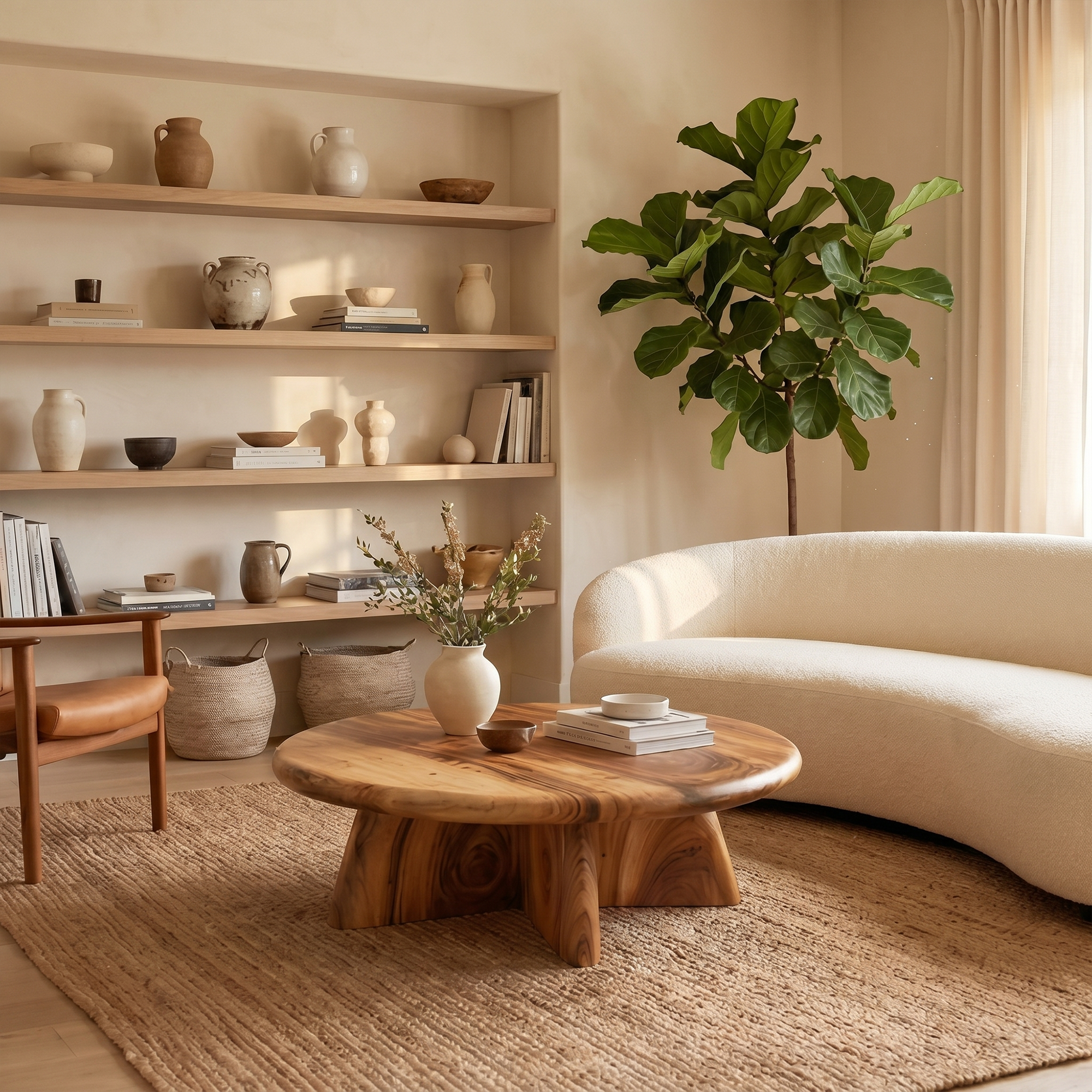 Rustic Coffee Table With Solid Wood Stump Base For Living Room