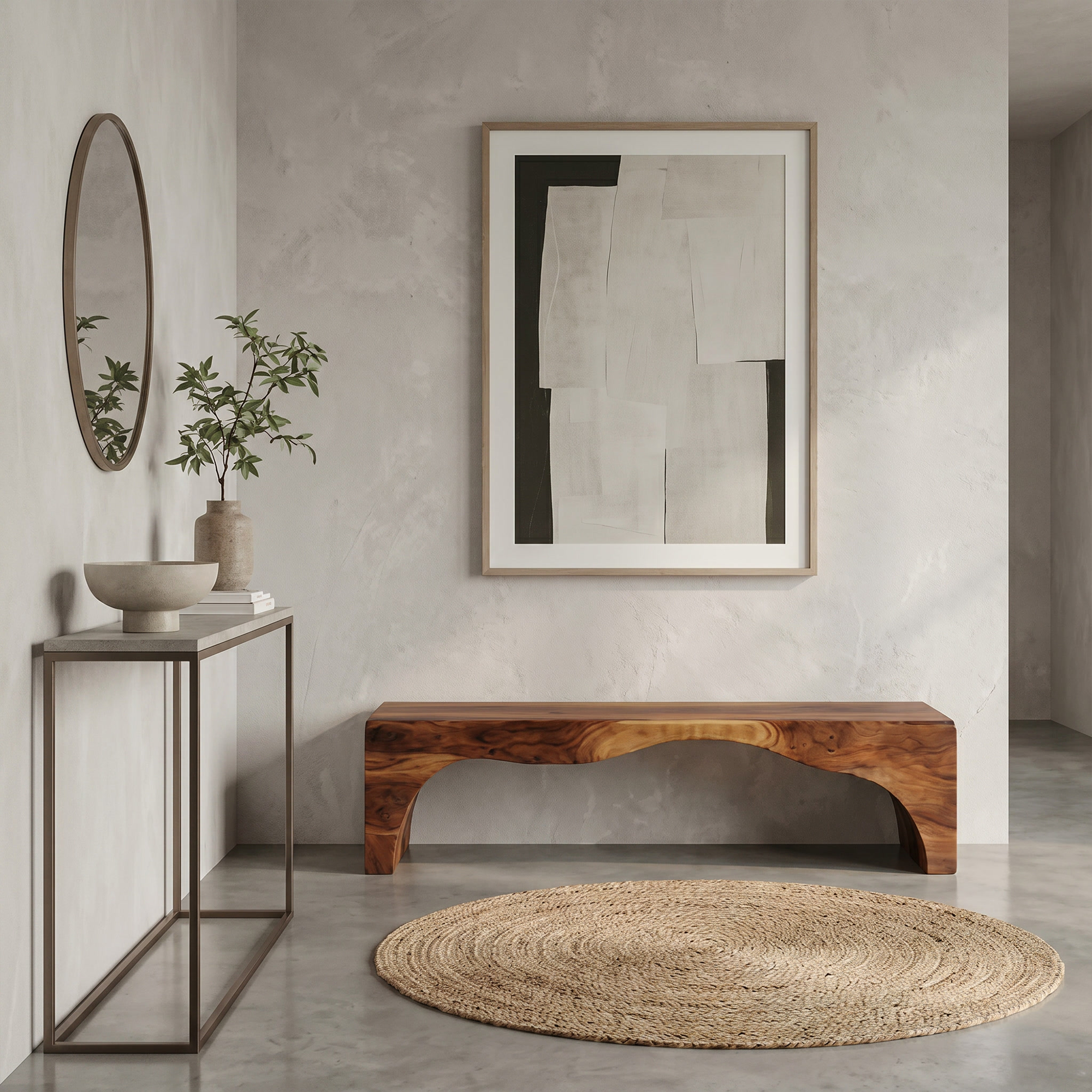 Rustic Live Edge Wooden Bench With Open Storage Shelf For Entryway