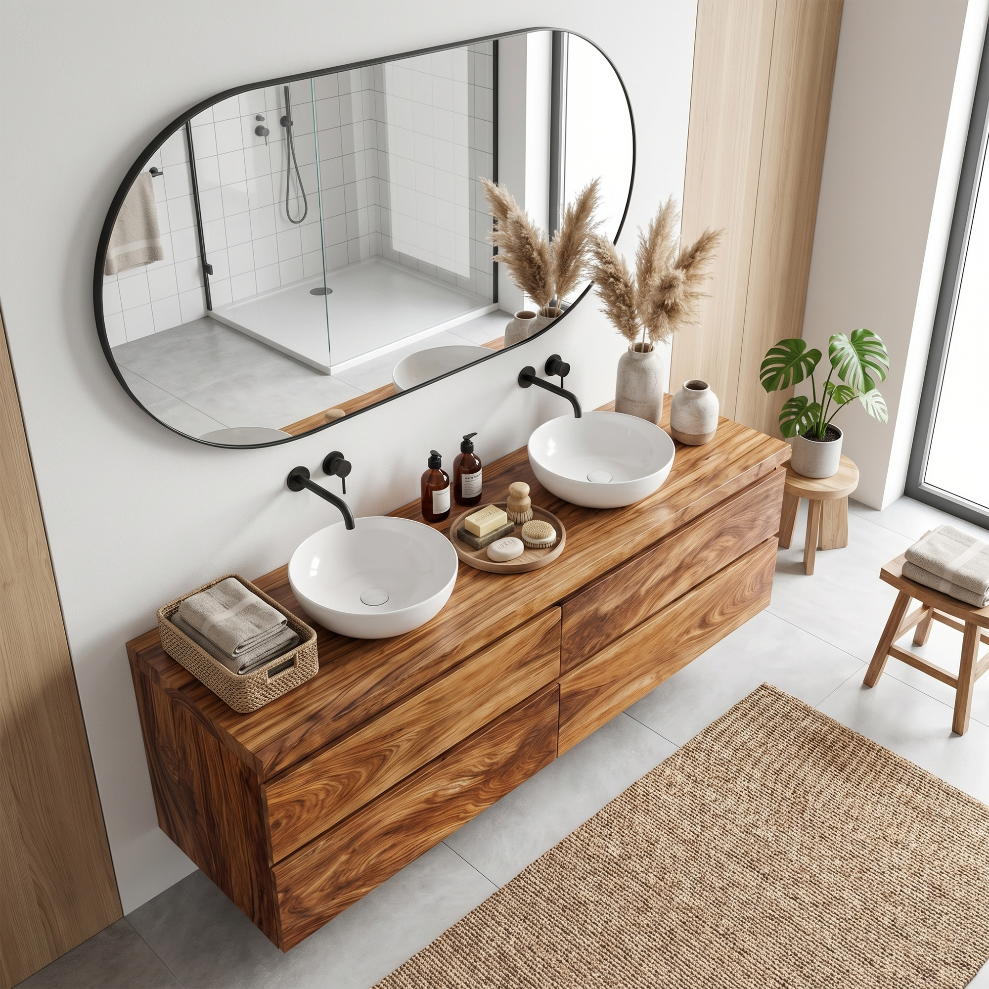 Rustic Bathroom Vanity Cabinet Natural Wood Wall Mounted Vanity
