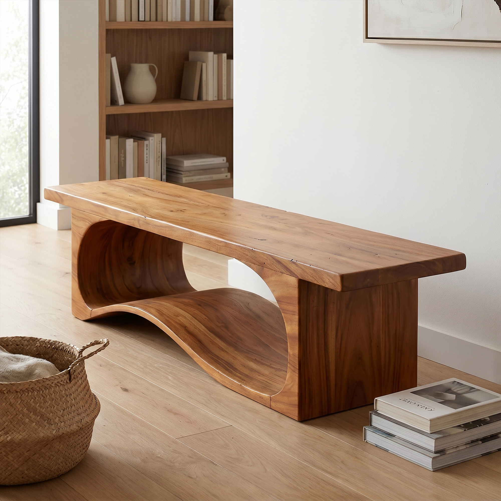 Sculptural Bench With Wave Design For Entryway