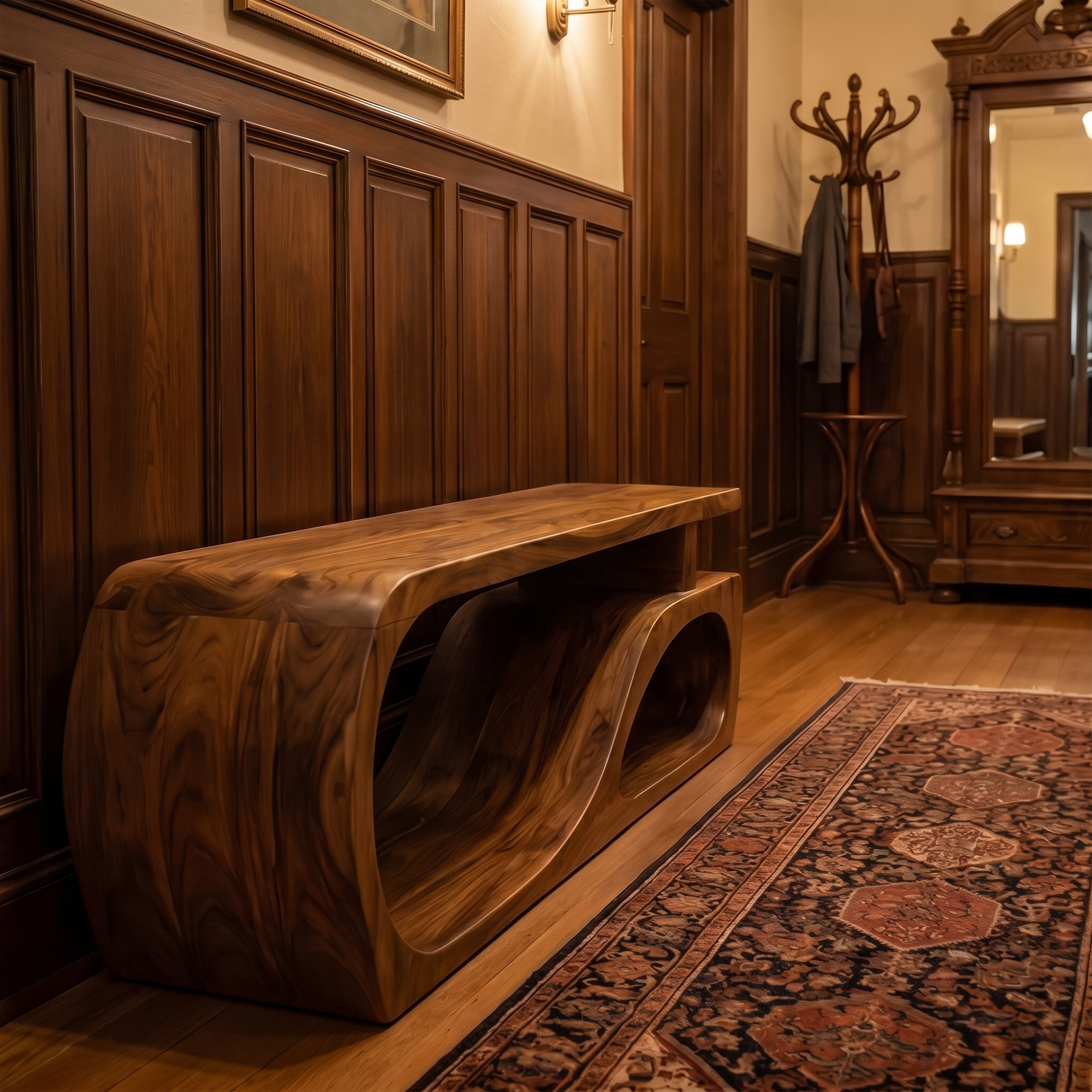Contemporary Bench With Curved Open Shoe Storage For Entryway And Living Room