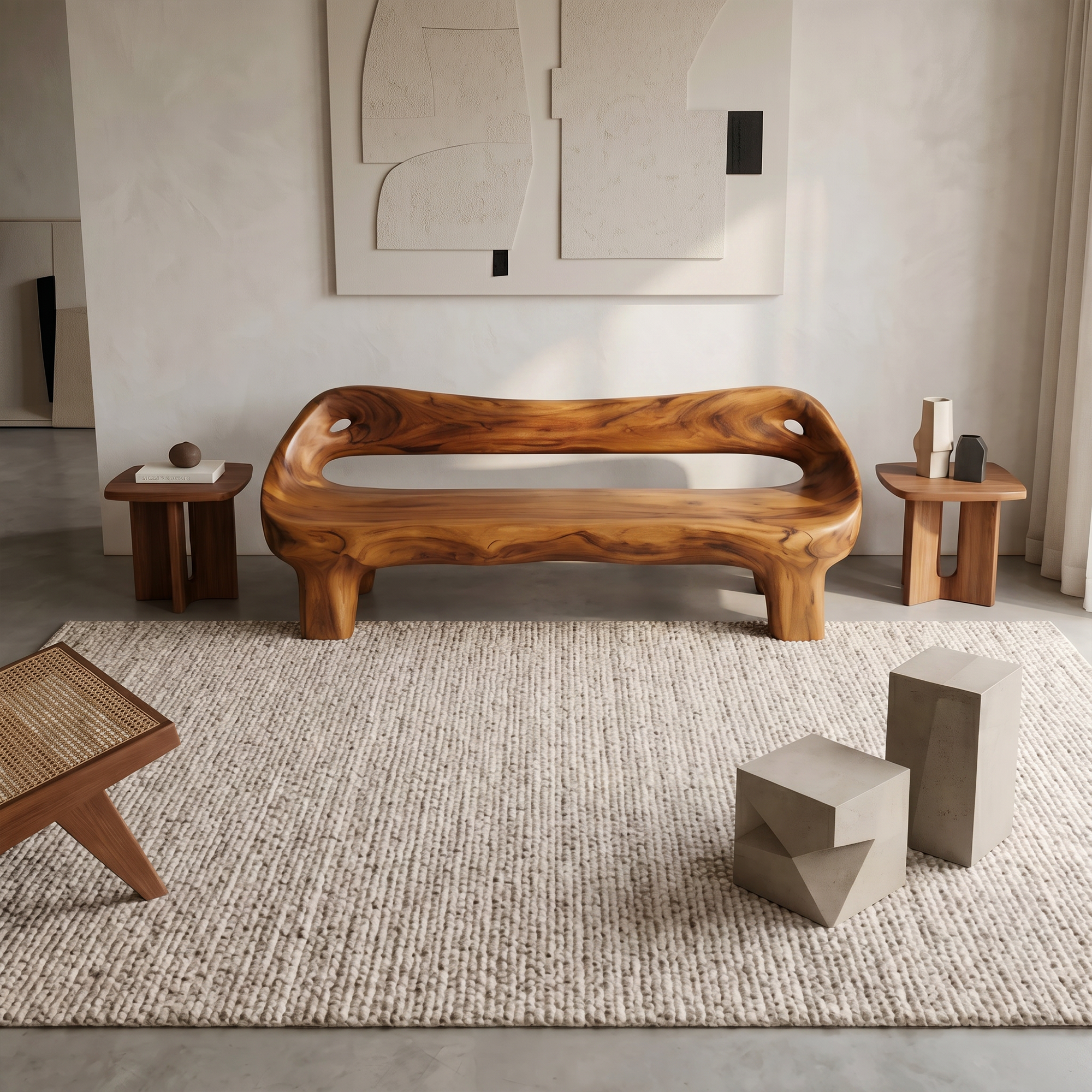 Organic Sculptural Sofa Frame With Curved Solid Wood Design For Living Room
