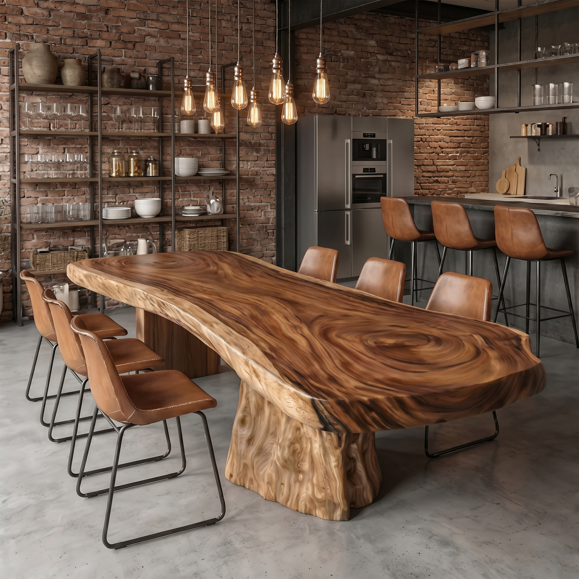 Organic Sculptural Dining Table With Live Edge Solid Wood Top And Pedestal Base For Dining Room
