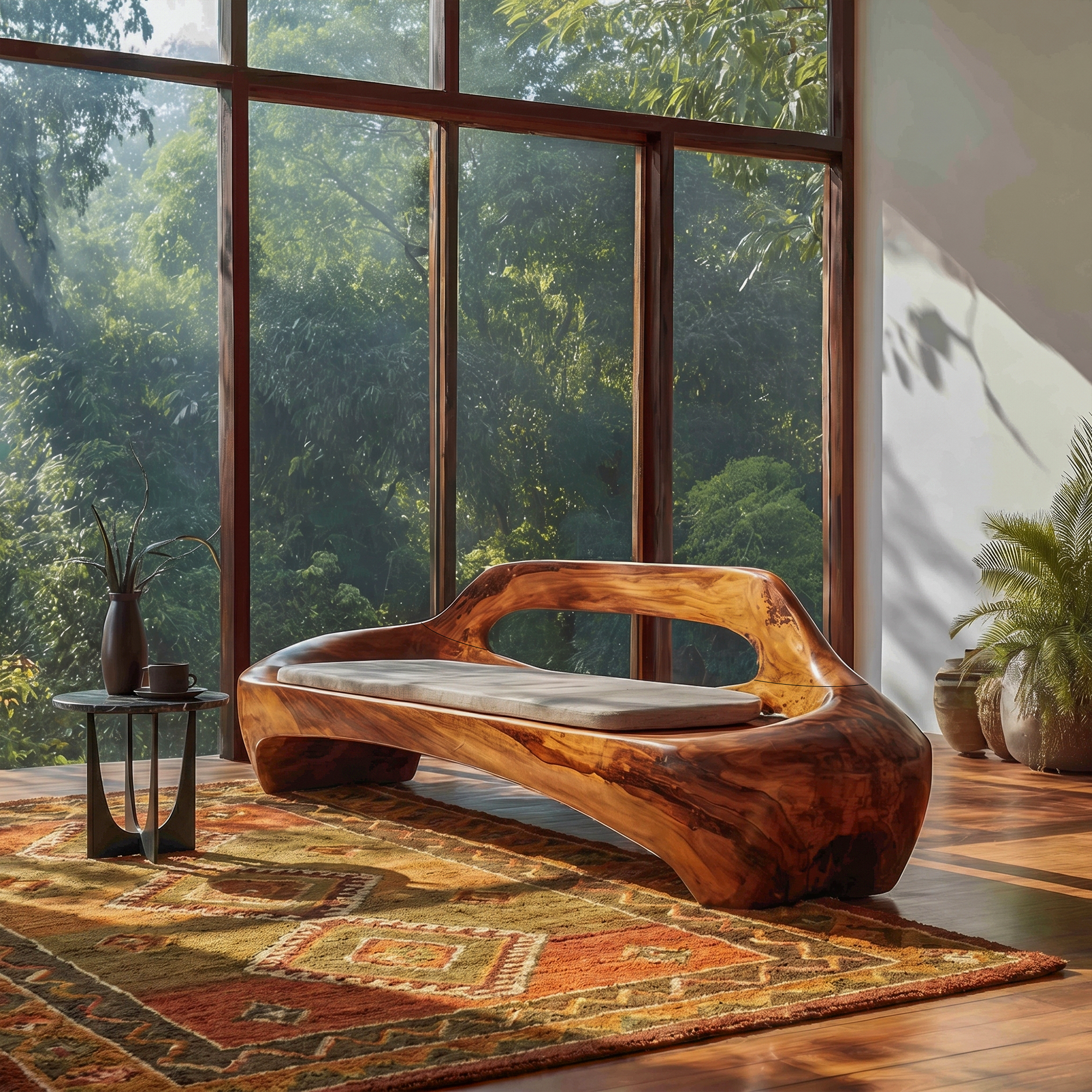 Modern Organic Sofa Frame With Low Profile Solid Wood Design For Living Room