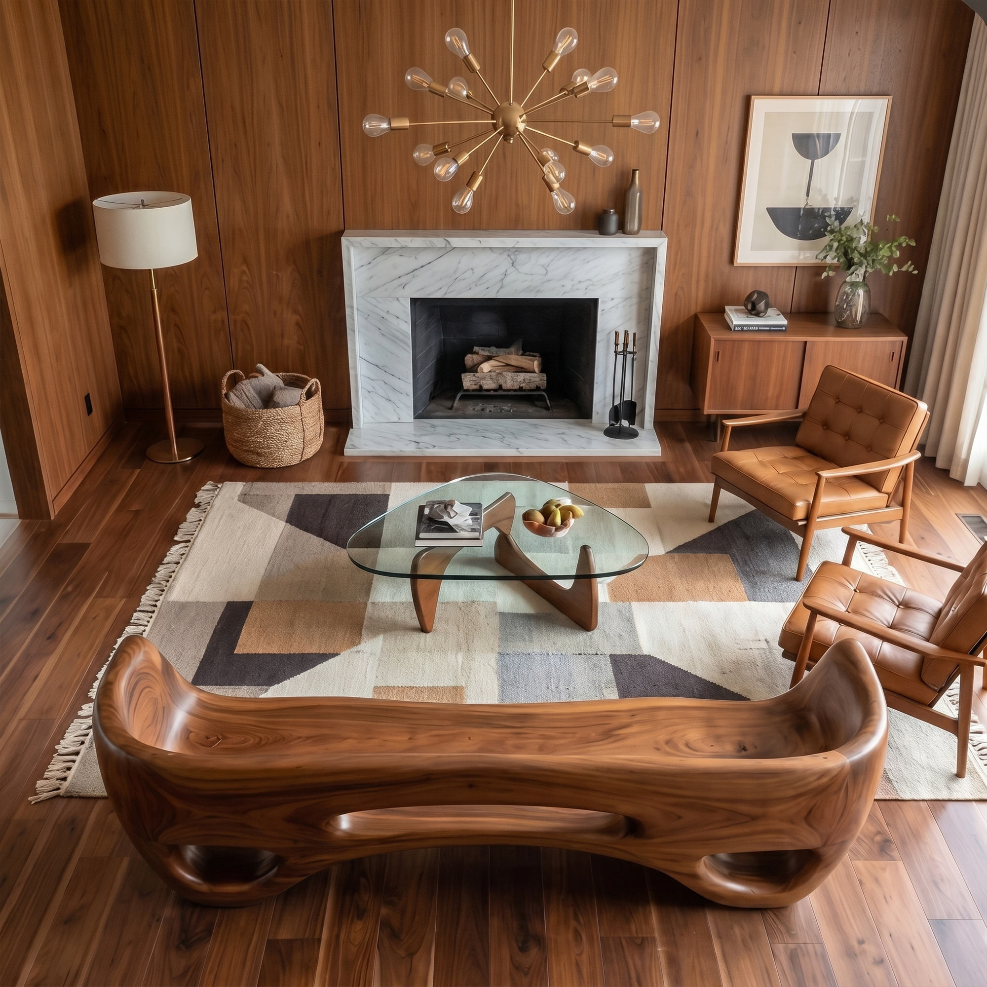 Rustic Organic Sofa Frame With Sculptural Open Base And Solid Wood Design For Living Room