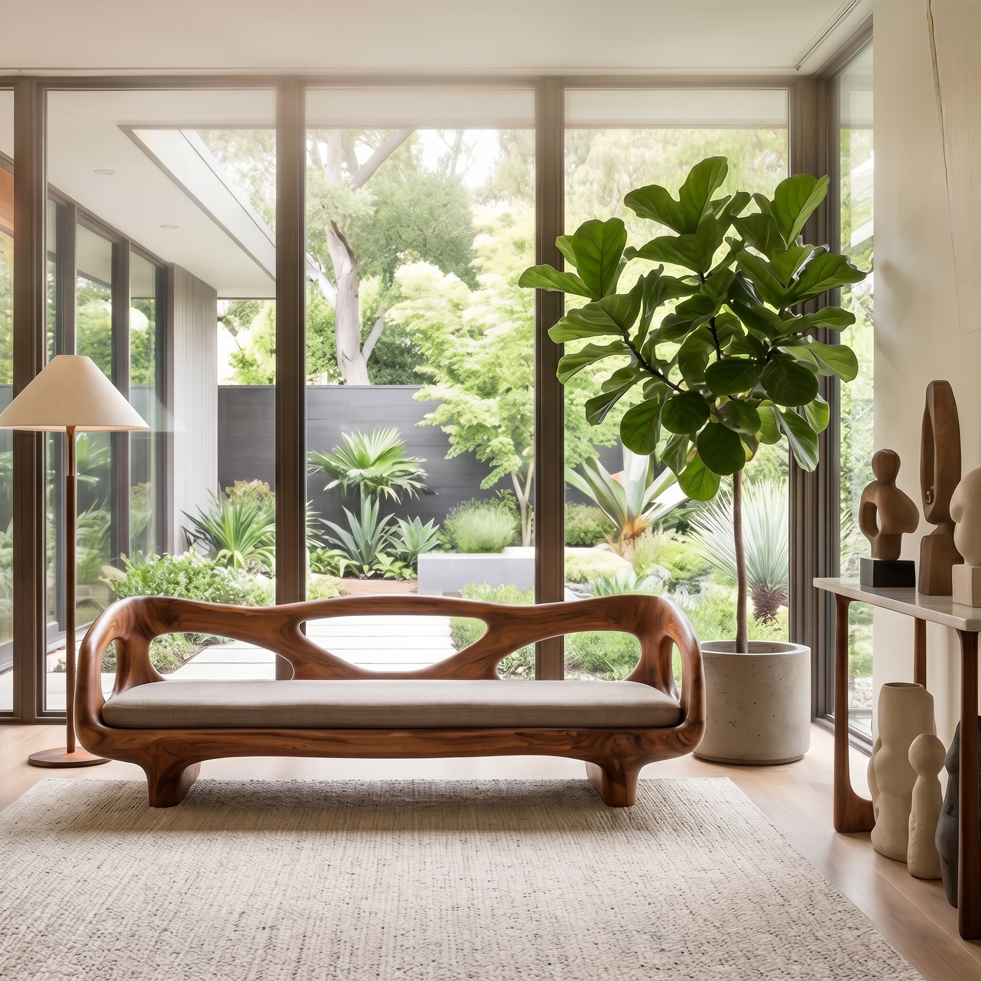 Organic Sculptural Sofa Frame With Curved Open Arm Design For Living Room