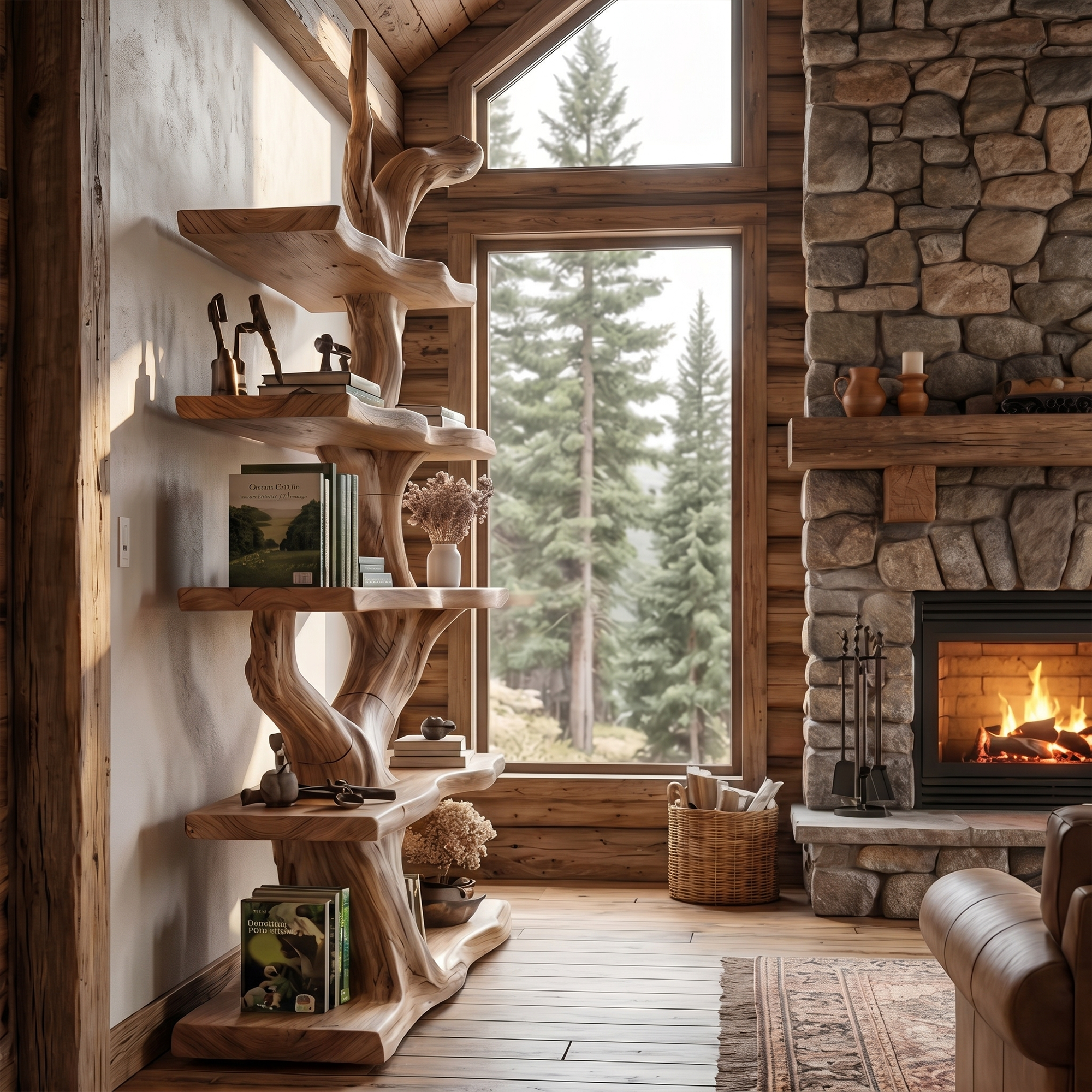 Organic Tree Bookshelf With Sculptural Branch Design And Open Display Shelves For Living Room