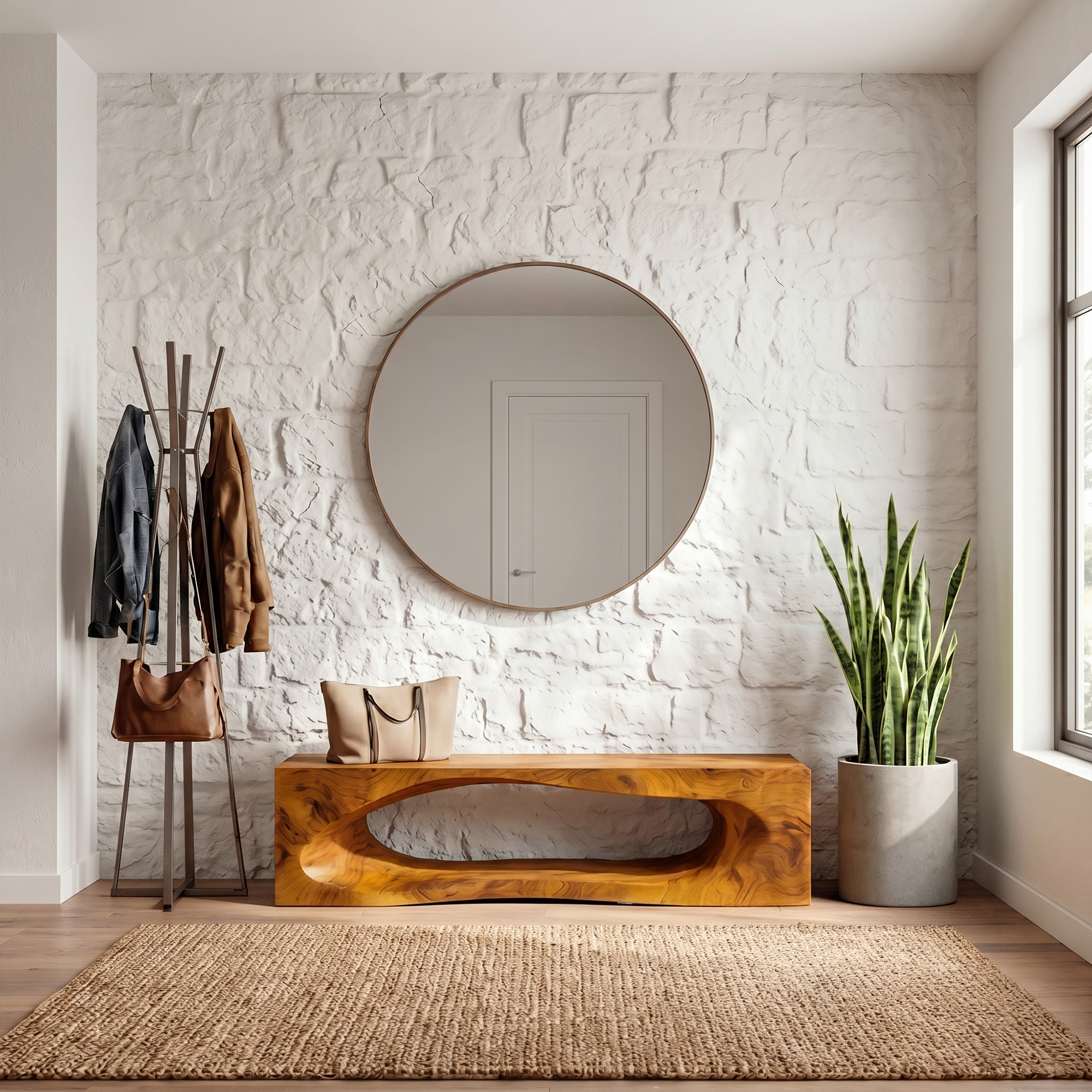 Rustic Bench With Built In Storage Shelf For Entryway