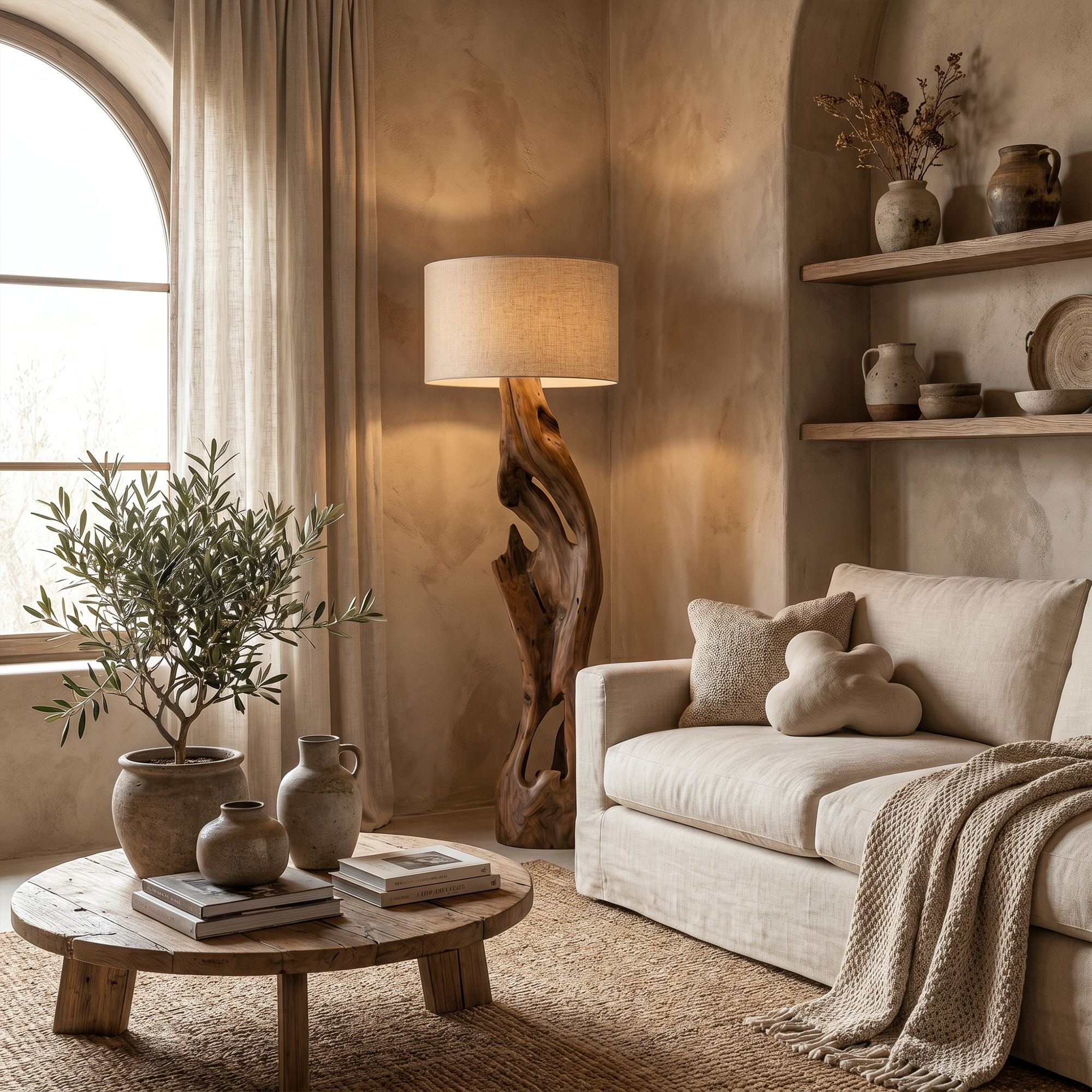 Sculptural Floor Lamp With Solid Wood Open Form Design For Living Room