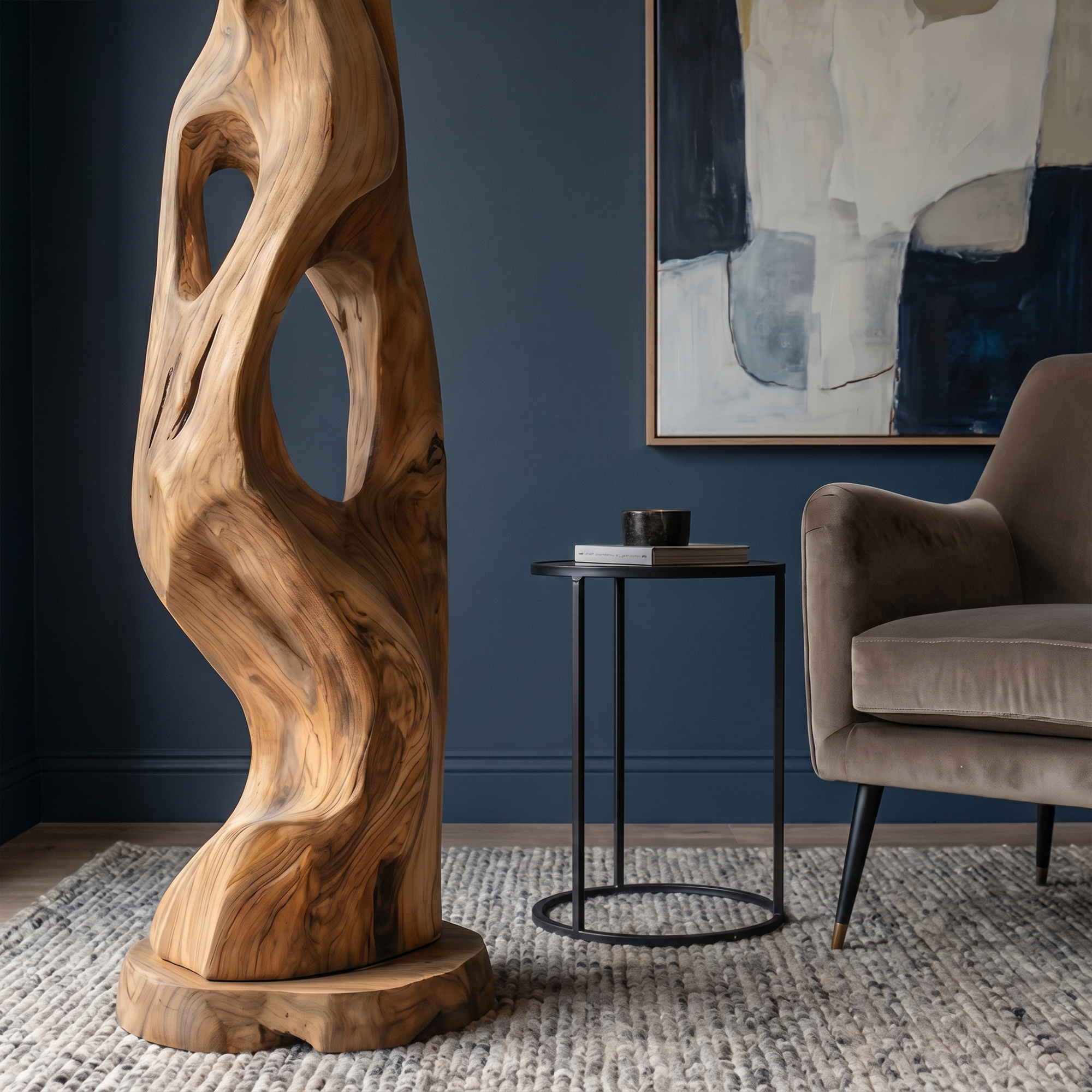 Organic Modern Standing Lamp With Artistic Solid Wood Base For Living Room