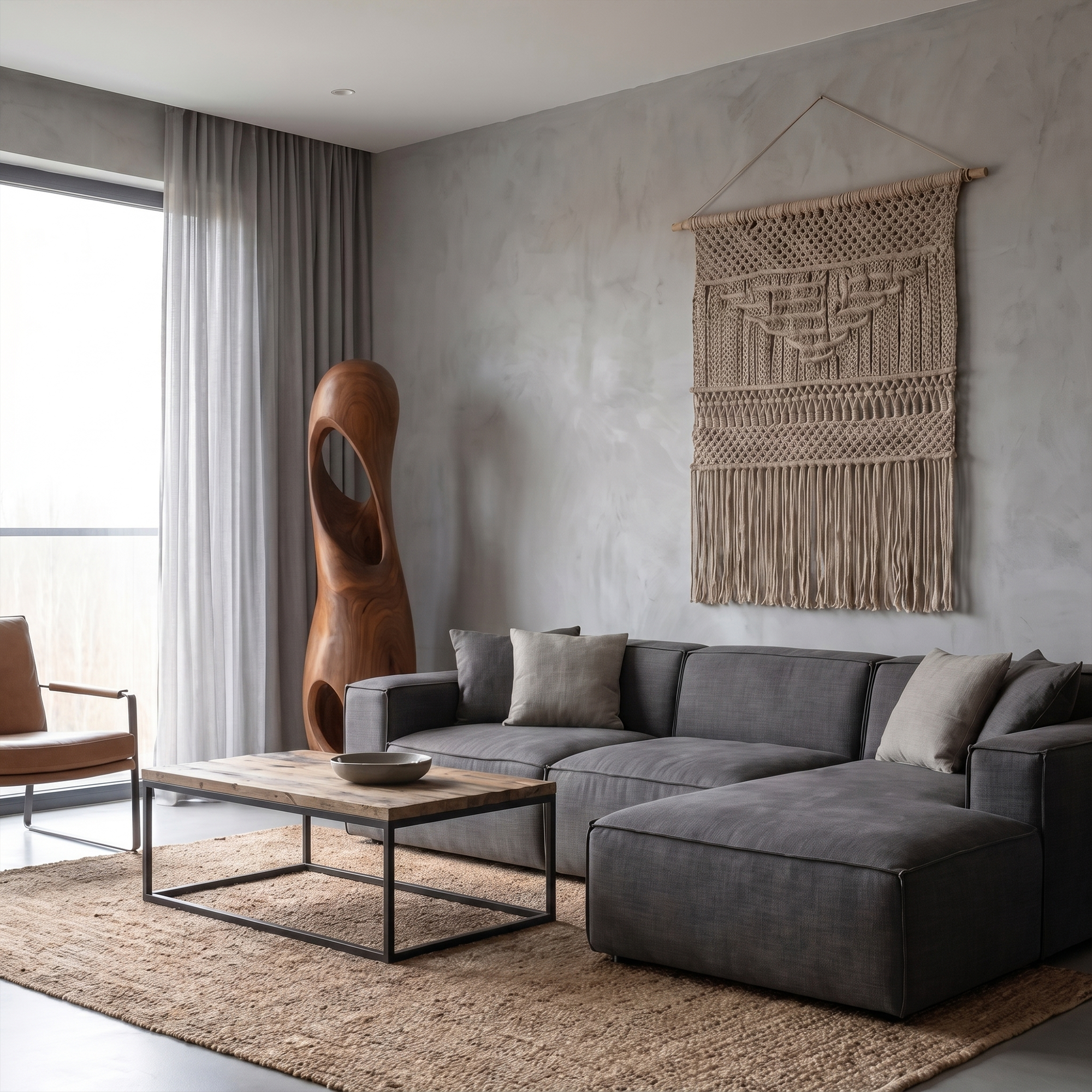 Organic Floor Lamp With Sculptural Hollow Wood Tower Design For Living Room