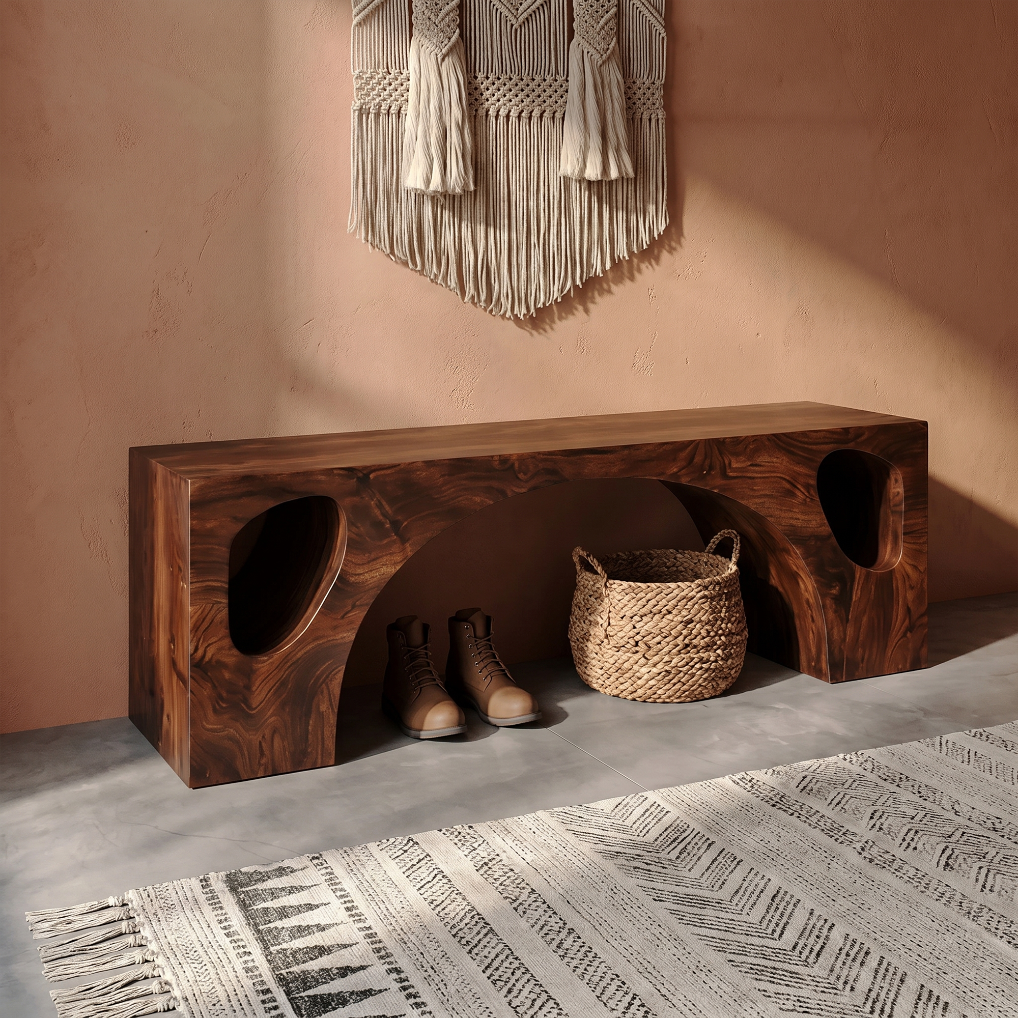 Modern Organic Bench With Sculptural Arch Base For Entryway