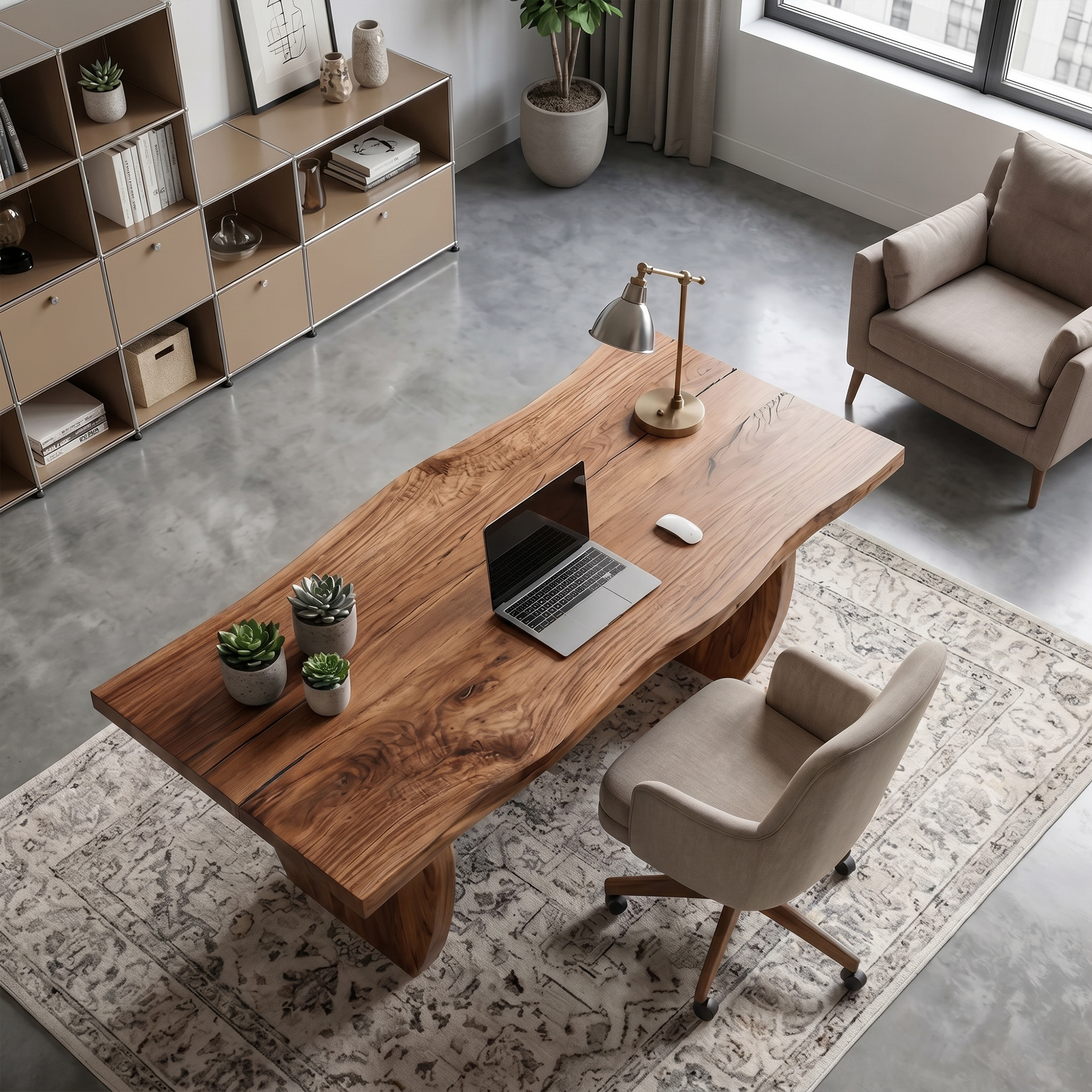 Organic Wooden Executive Desk For Home Office And Study Room