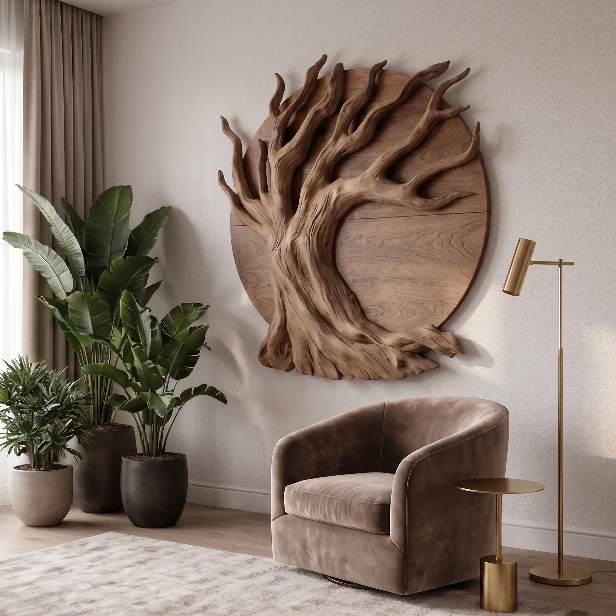 Sculptural Tree Wall Decor With Organic Circular Design For Home Interior