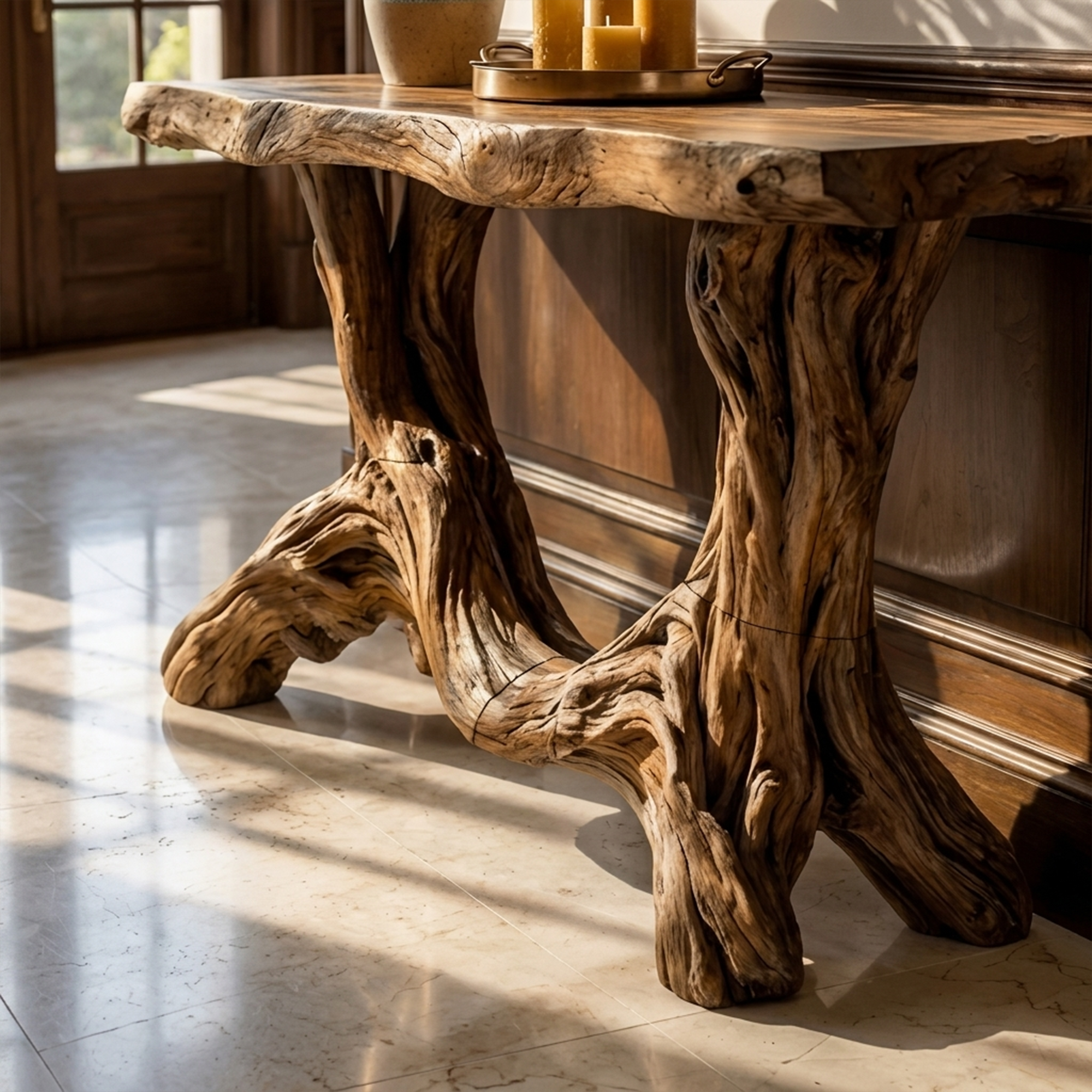 Sculptural Single Pedestal Console Table Handmade Statement Furniture For Living Room Decor