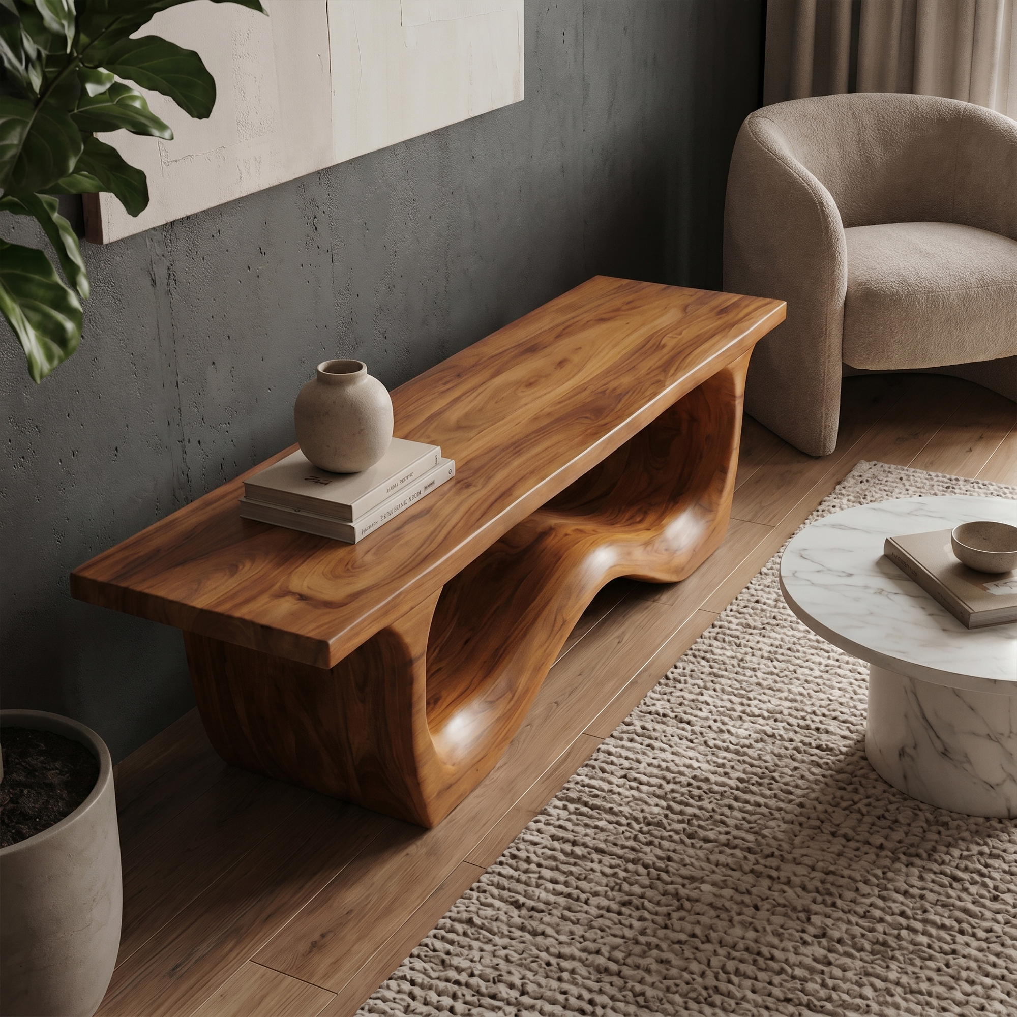 Artistic Sculptural Organic Bench For Entryway Decor