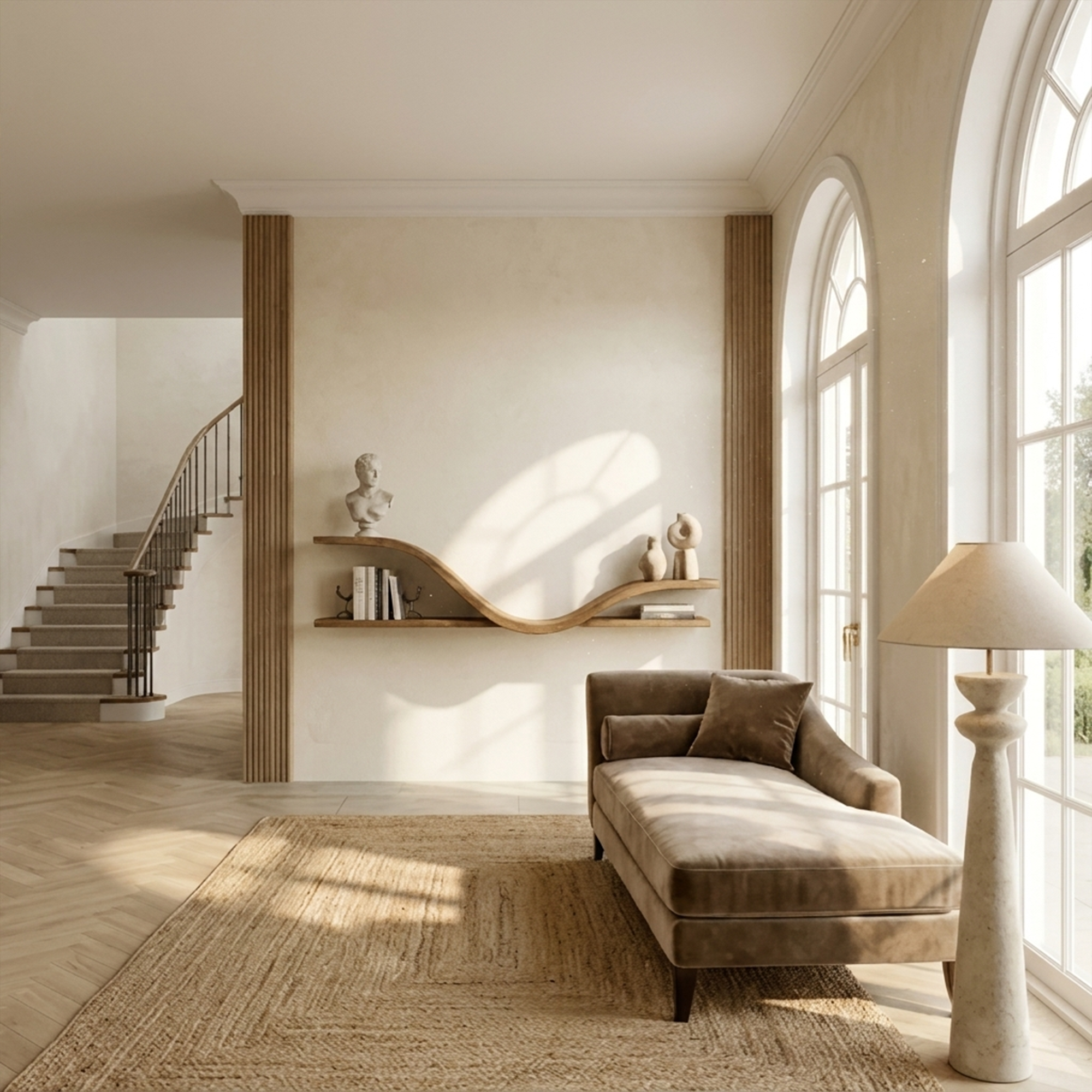 Organic Modern Curved Shelf Living Room Or Hallway