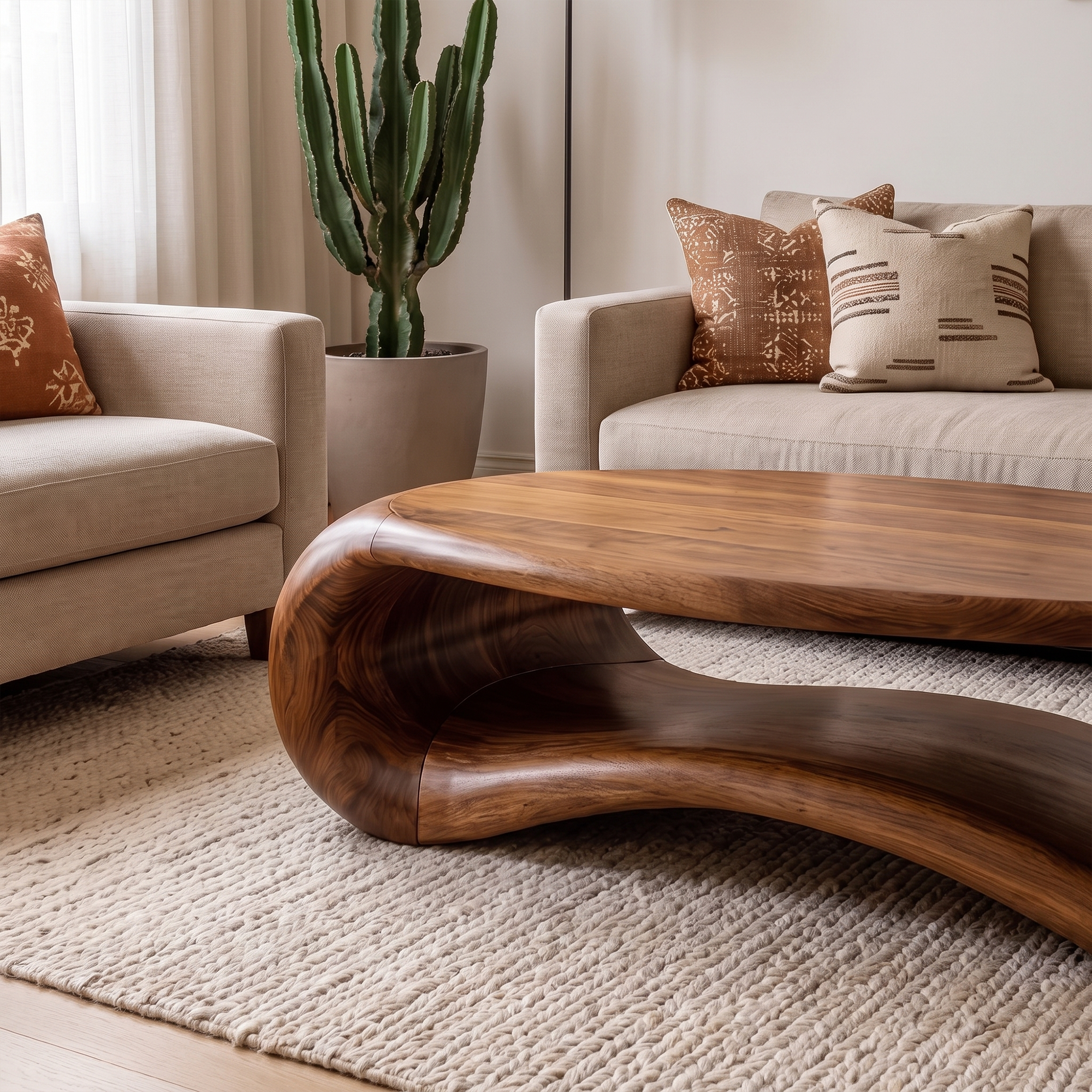 Modern Sculptural Solid Wood Coffee Table For Living Room