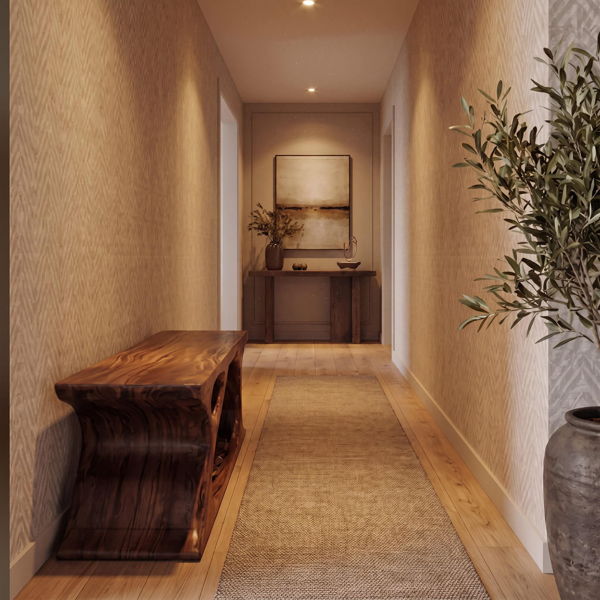 Modern Bench With Sculptural Open Base And Built In Shoe Storage For Entryway