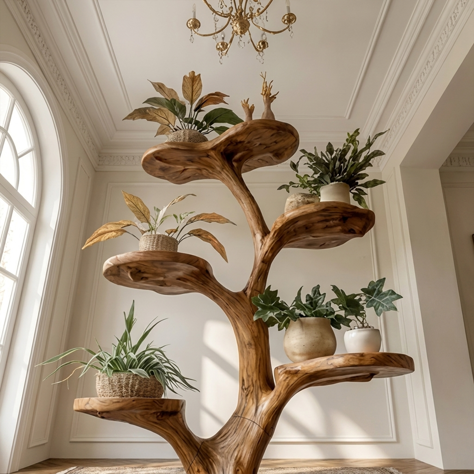 Rustic Tree Plant Shelf Indoor Green Display Living Room