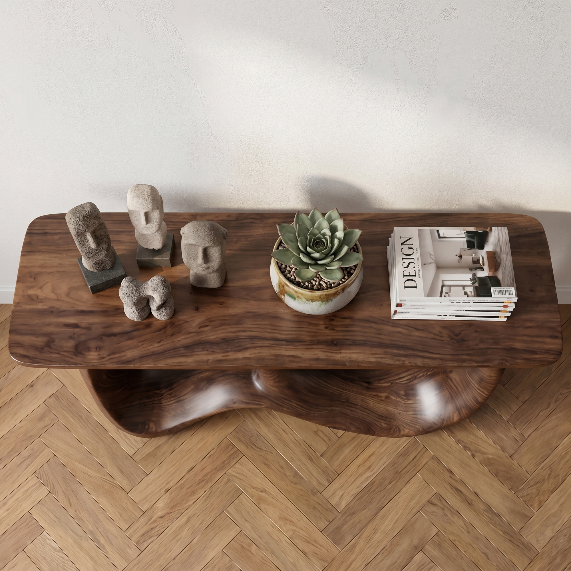 Minimalist Console Table With Flowing Loop Wood Base For Entryway