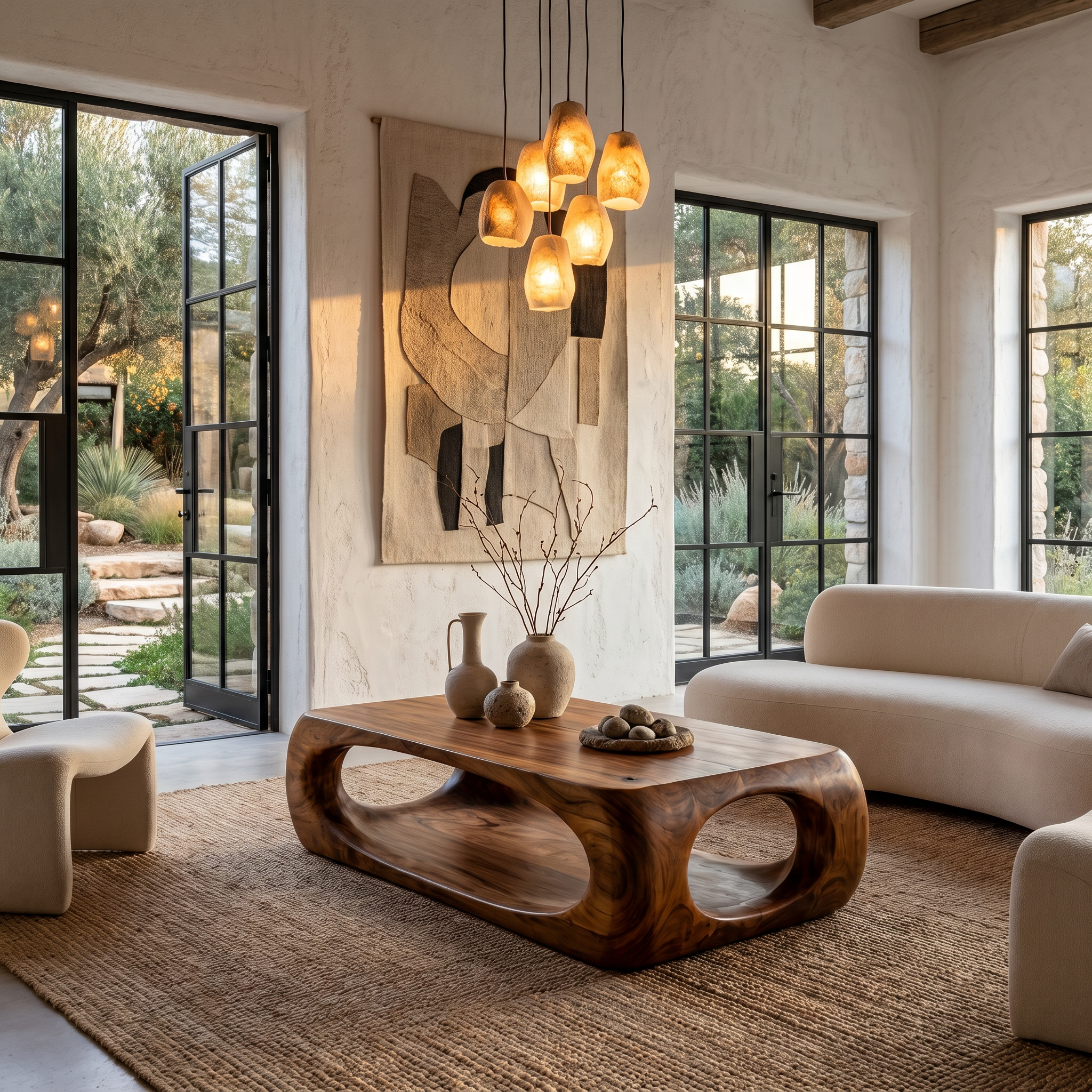 Nature Inspired Coffee Table With Flowing Open Form Base For Living Room