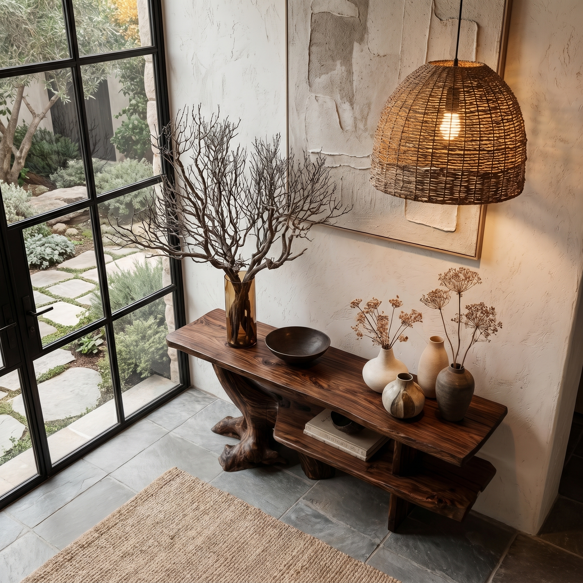 Organic Console Table With Sculptural Tree Branch Base For Entryway And Living Room