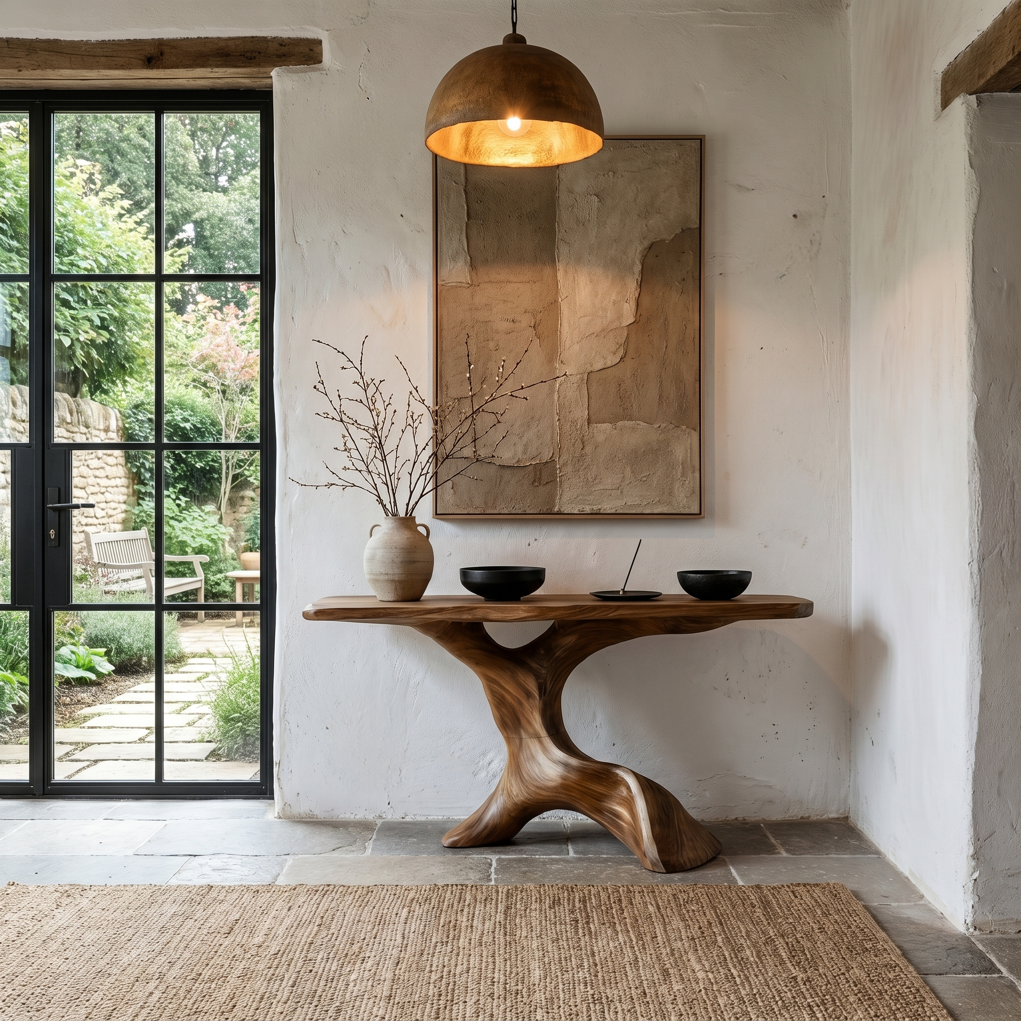 Rustic Console Table With Handcrafted Tree Root Base For Entryway And Living Room