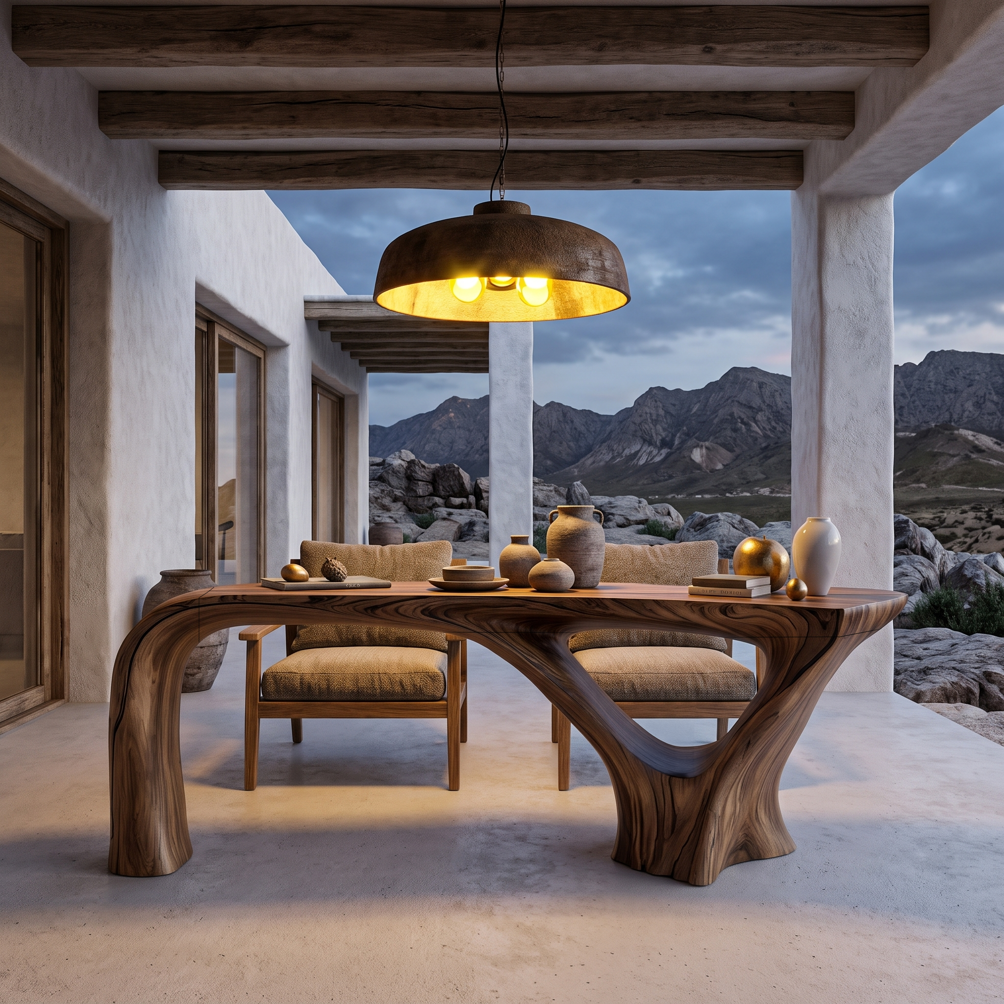 Organic Waterfall Base Dining Table Solid Wood Dining Table For Dining Room
